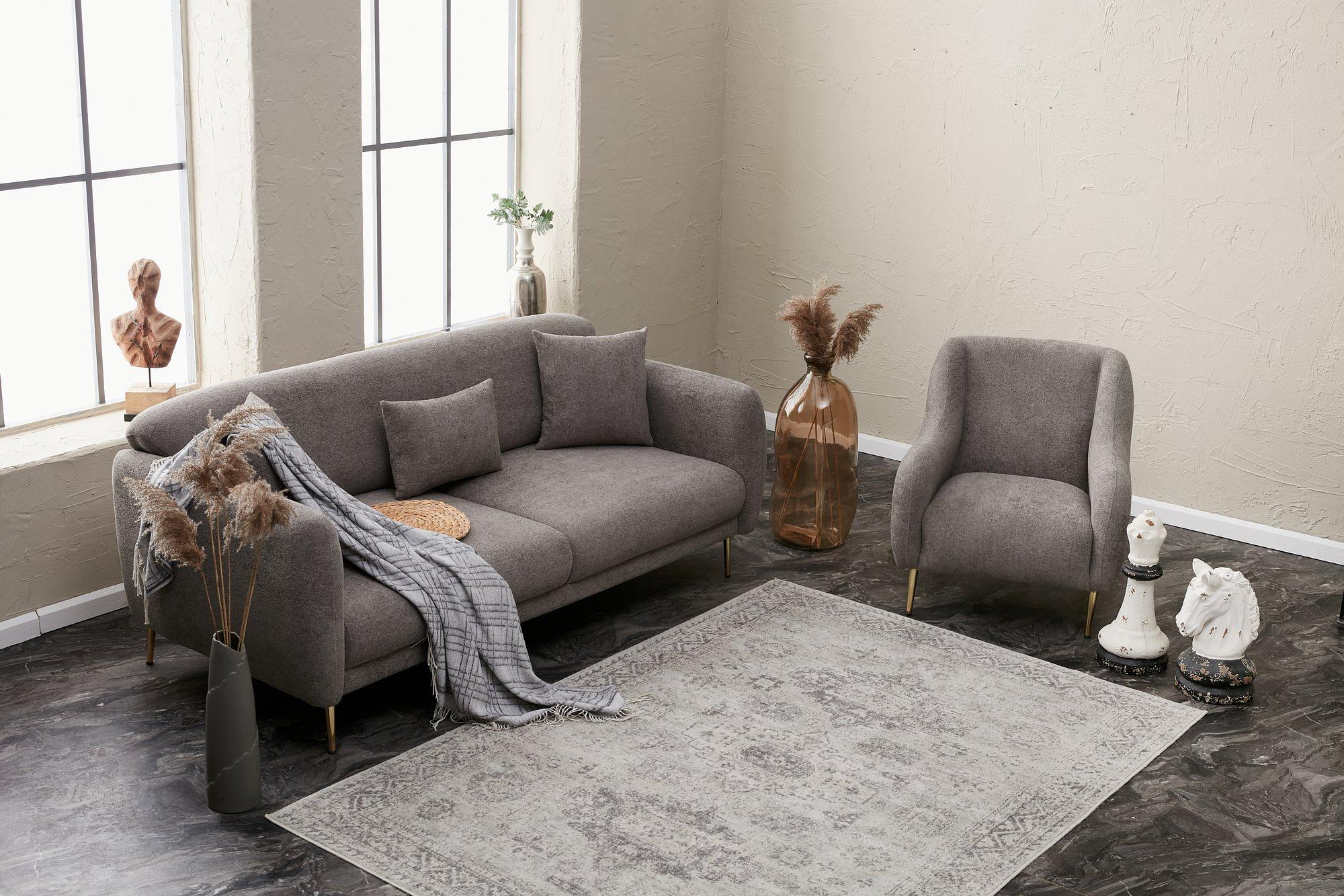 Simena Sofa 3-Sitzer Grau 1