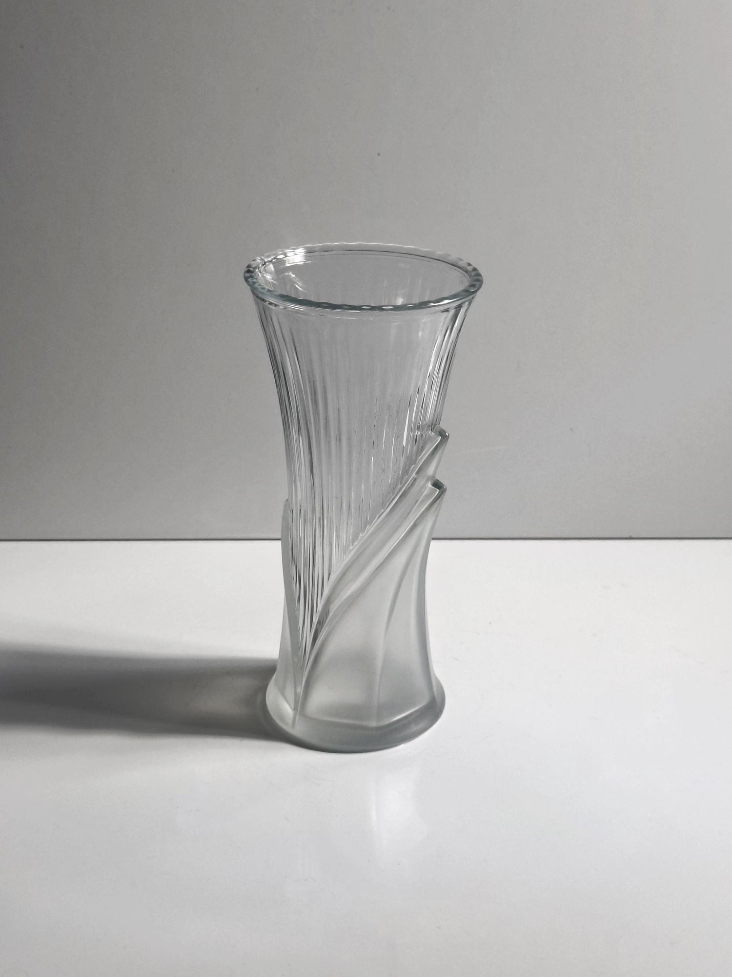 Vintage Art Deco Revival Glas Vase Transparent 1980er Jahre 4