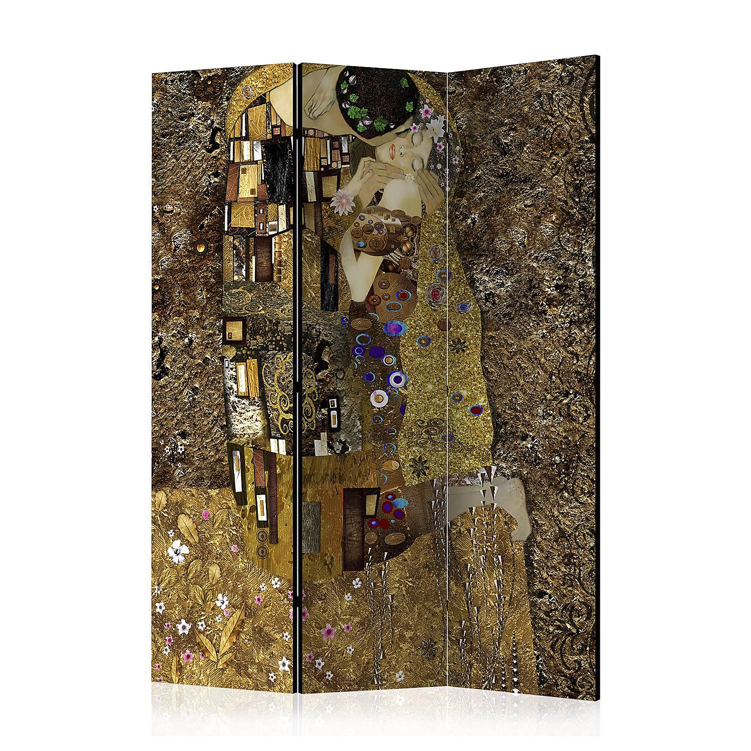 Paravent Golden Kiss Vlies auf Massivholz 0