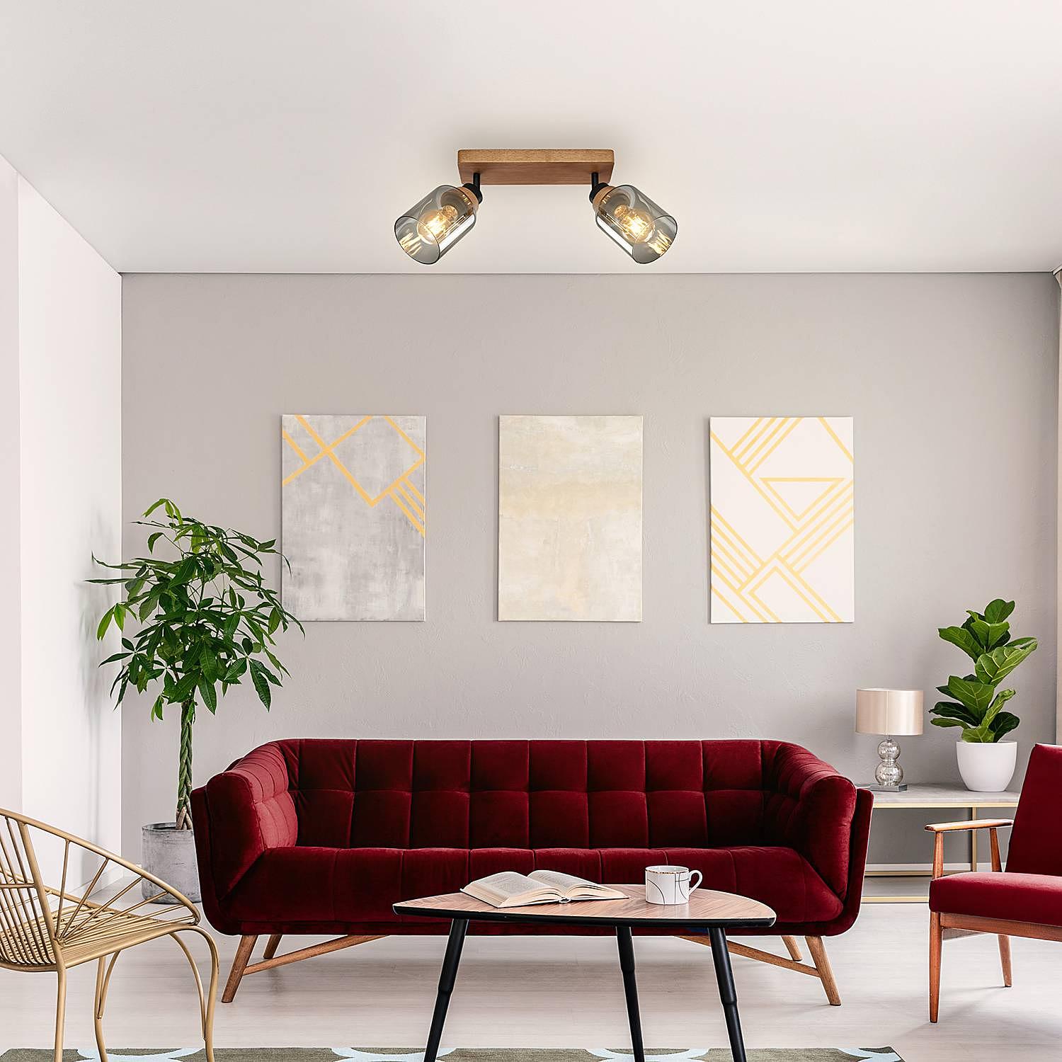 Meidelo Wall Light 2-Bulb Aluminum Smoked Glass Black 3