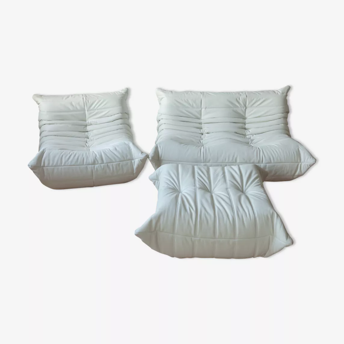 Set Lounge Togo 3 pezzi pelle Madras bianco 0