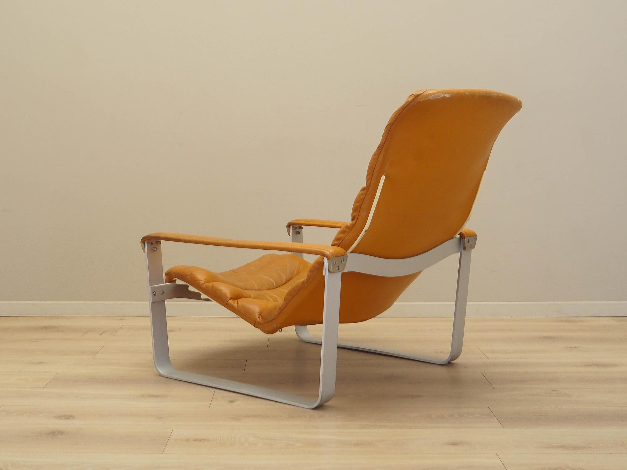 Lounge Chair Metal Leather Orange 1960s 4