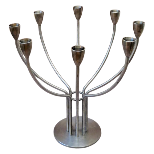 Vintage Kerzenständer Edelstahl Silber 1970er Jahre 0