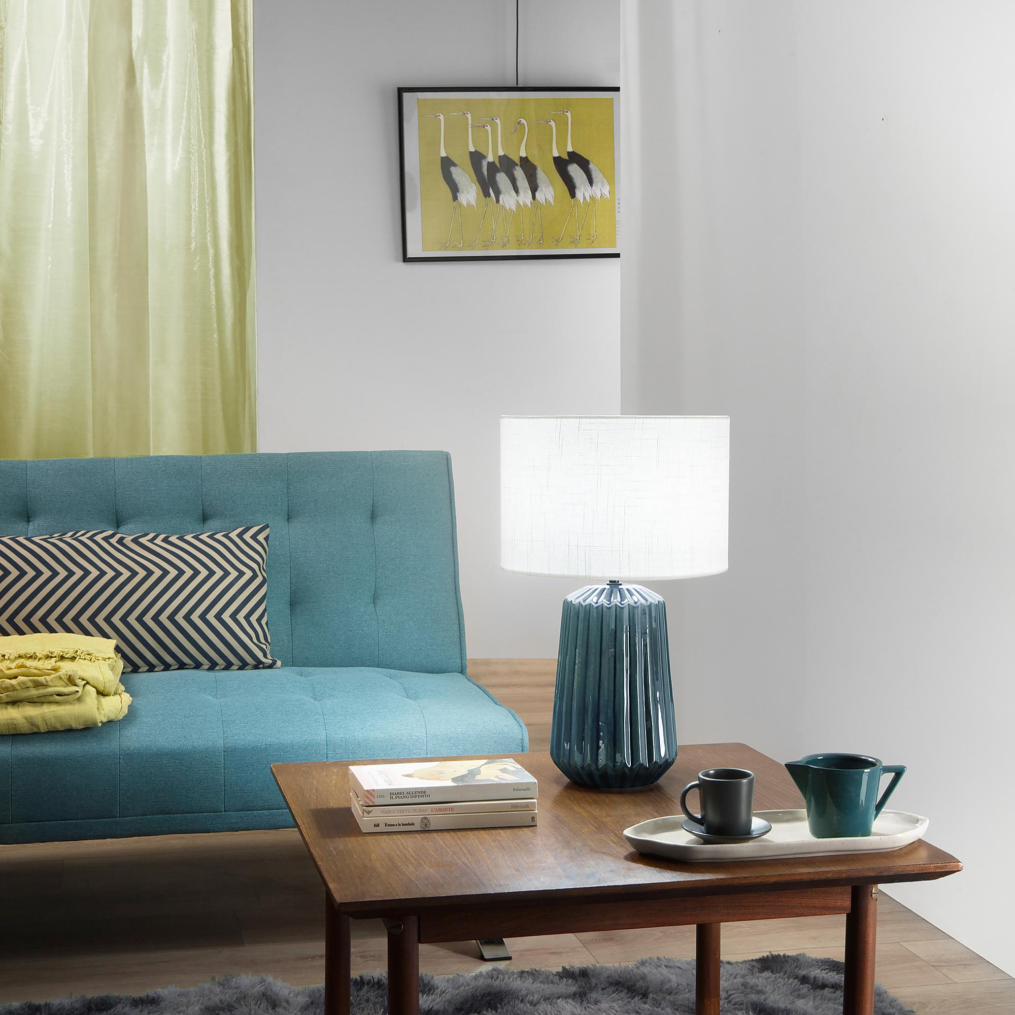 Kiowa Tischleuchte Baumwollstoff Keramik Blau 3