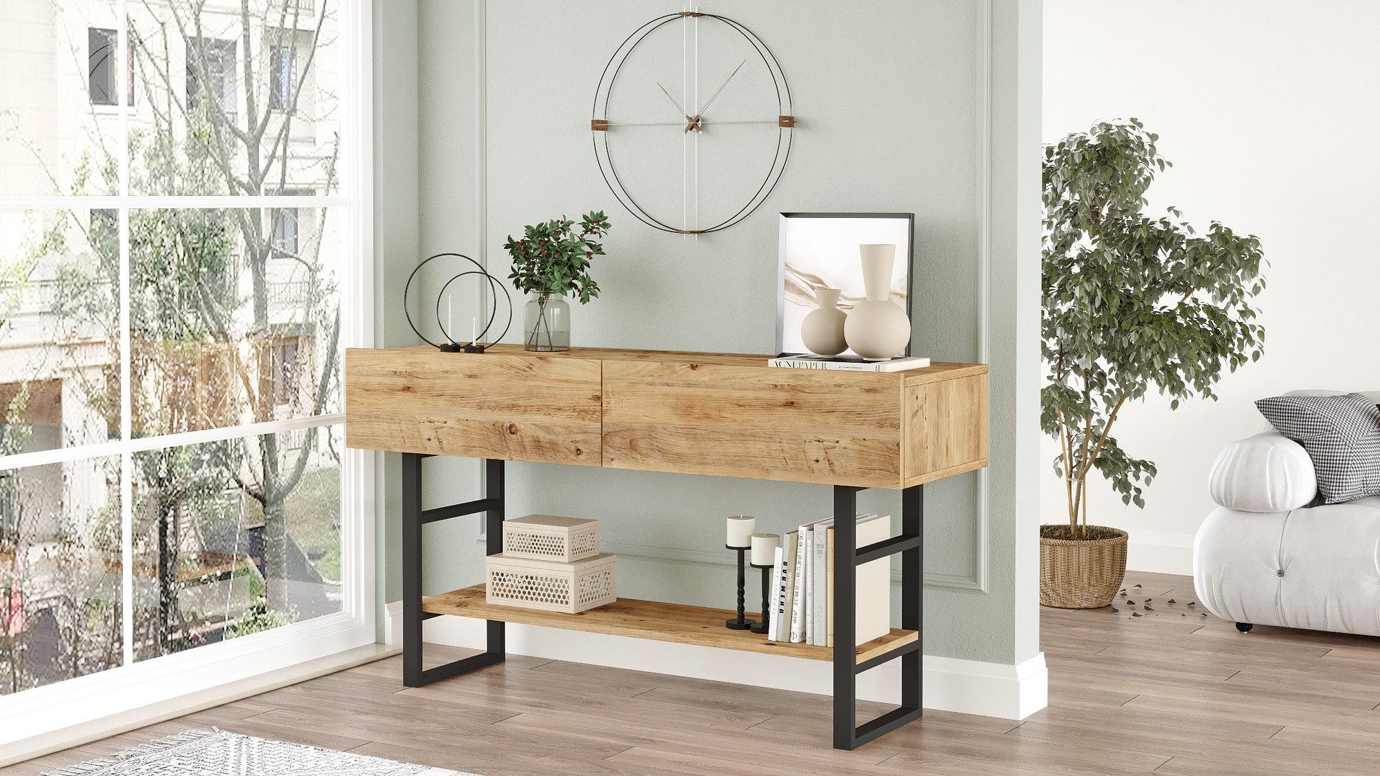 Console table with shelf Brown 2