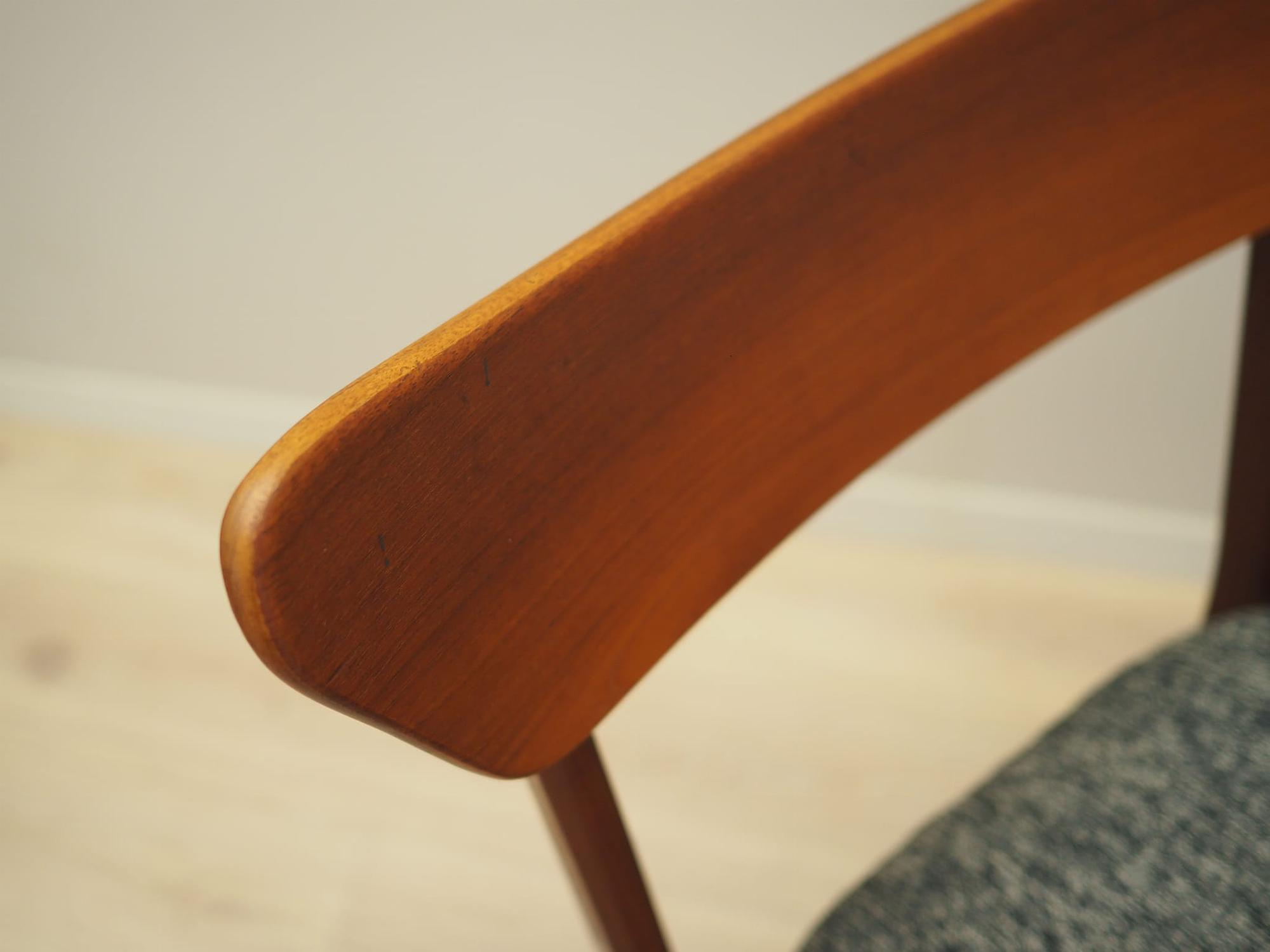 4x Vintage Dining Chair Teak Wood Textile Brown 1970s 14