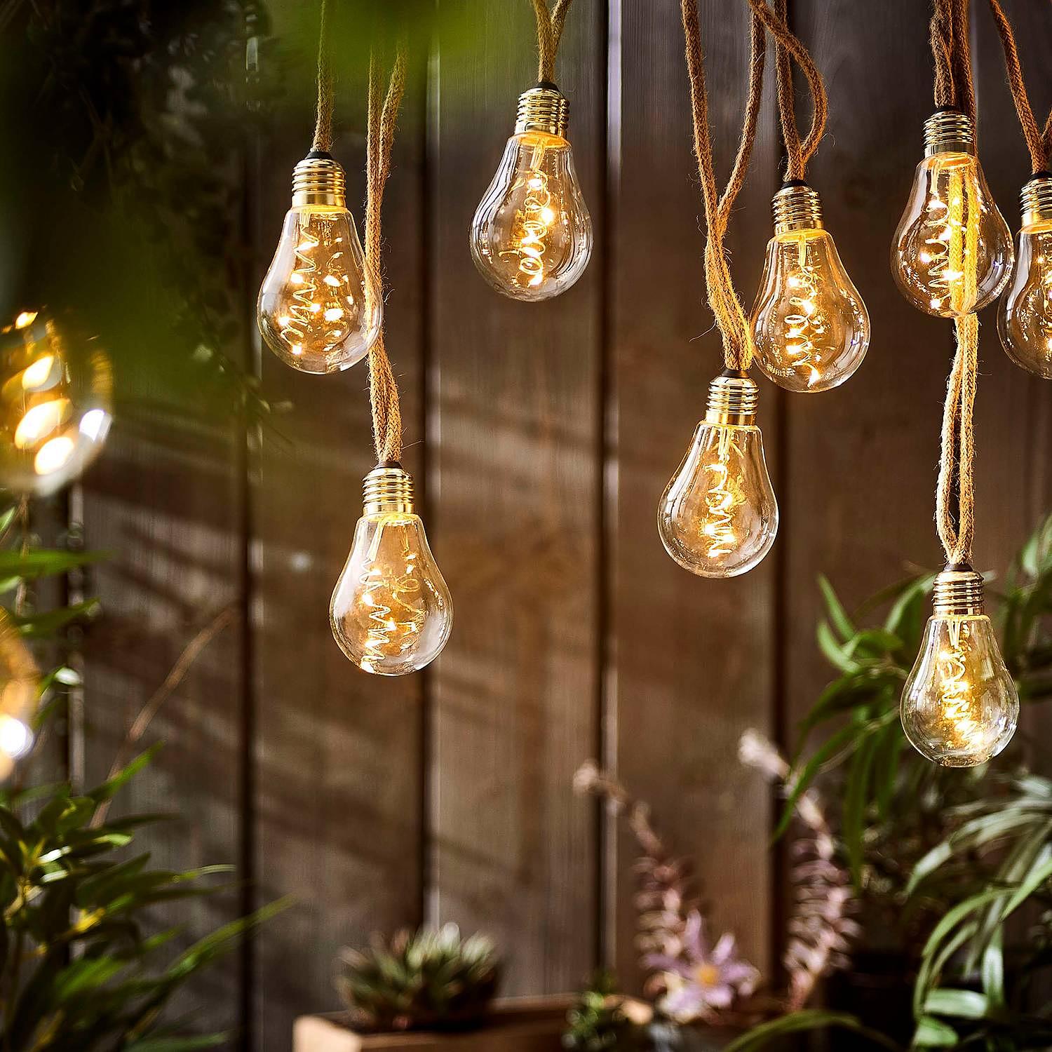 LED-Lichterkette BULB LIGHTS IV Klarglas / Jute 10-flammig 2