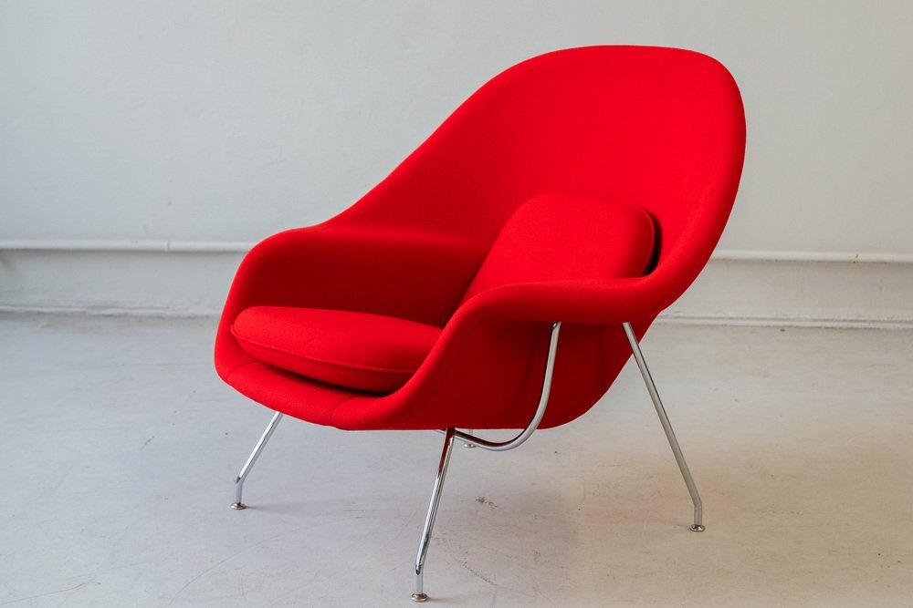 2x Vintage Eero Saarinen Womb Chair Sessel Wolle Stahl Rot 1