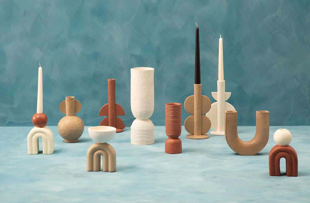 Candle holder Stone Cream Red 3