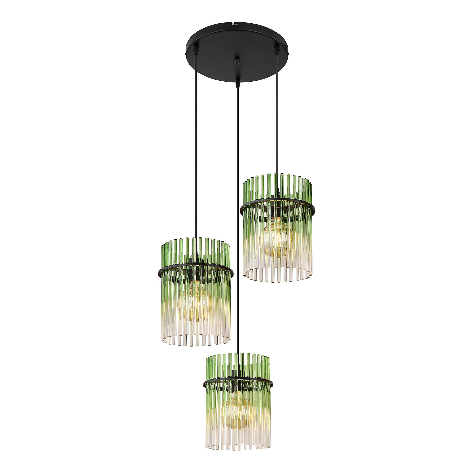 Pendelleuchte Gorley Typ B Farbglas / Eisen 3-flammig Grün 3