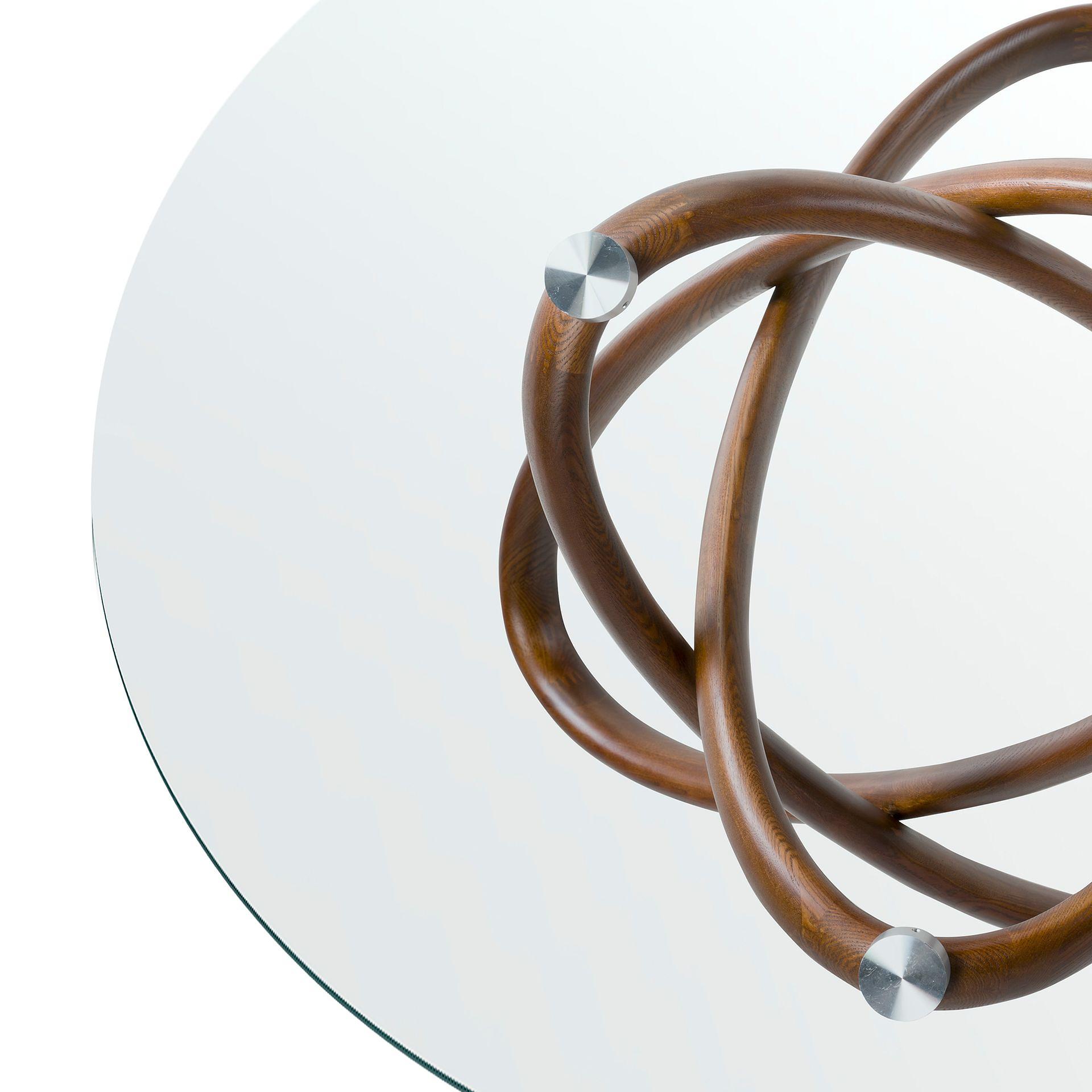 Round dining table walnut wood glass Ø 130cm 4