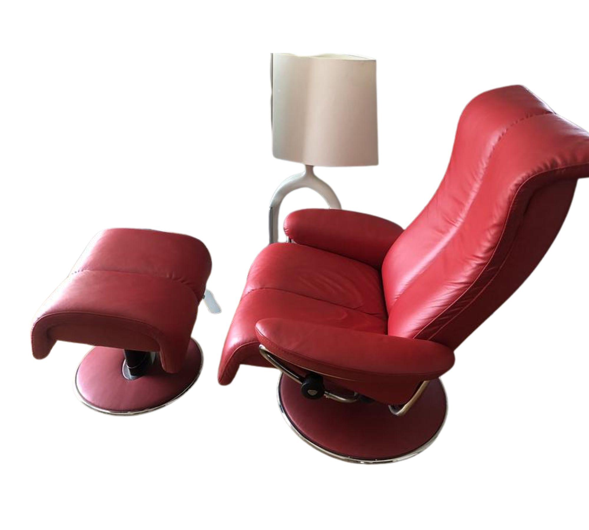 Relaxsessel mit Hocker Leder Rot 0