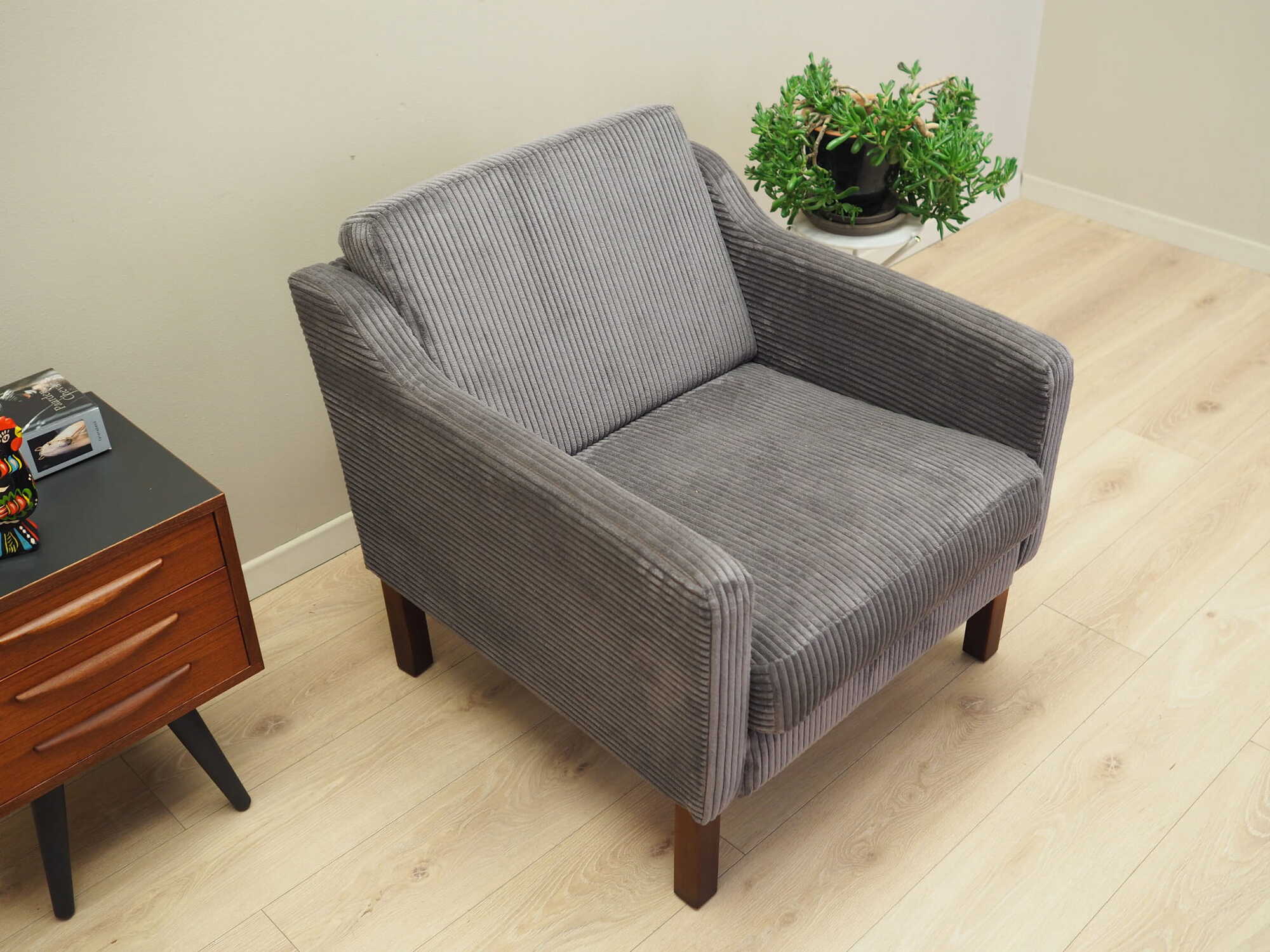 Vintage armchair beech wood velvet grey 1970s 3