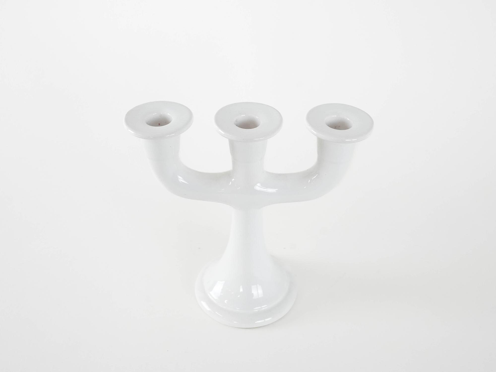Candlestick Ceramic White 1970s 3