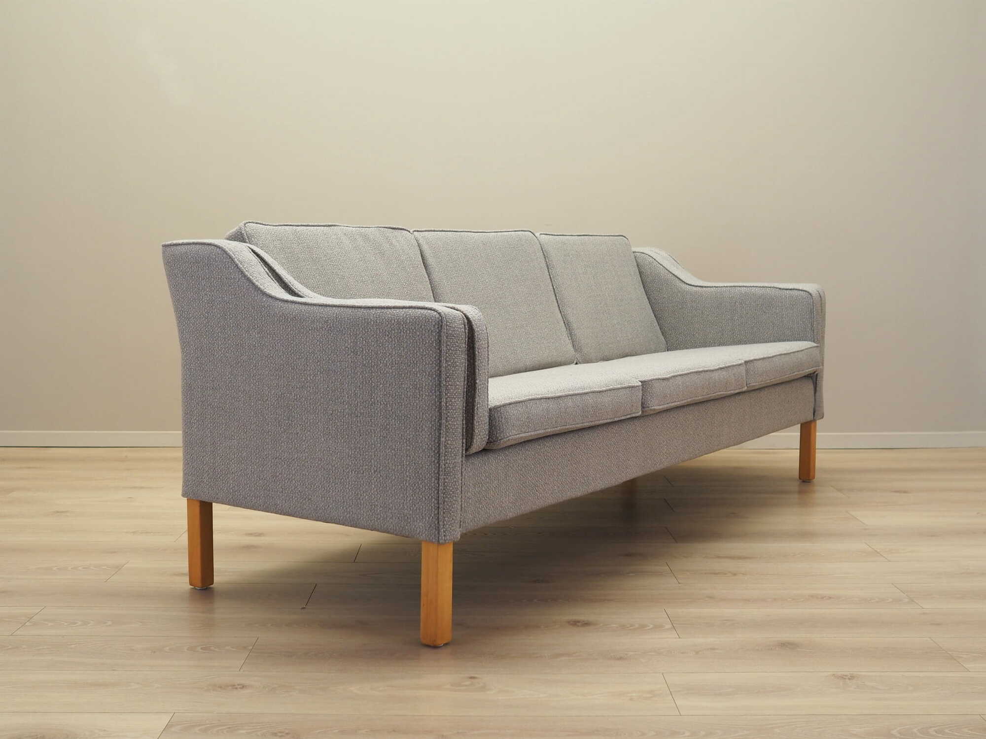 Vintage Divano 3 posti Legno di faggio Tessuto Grigio Anni '70 9