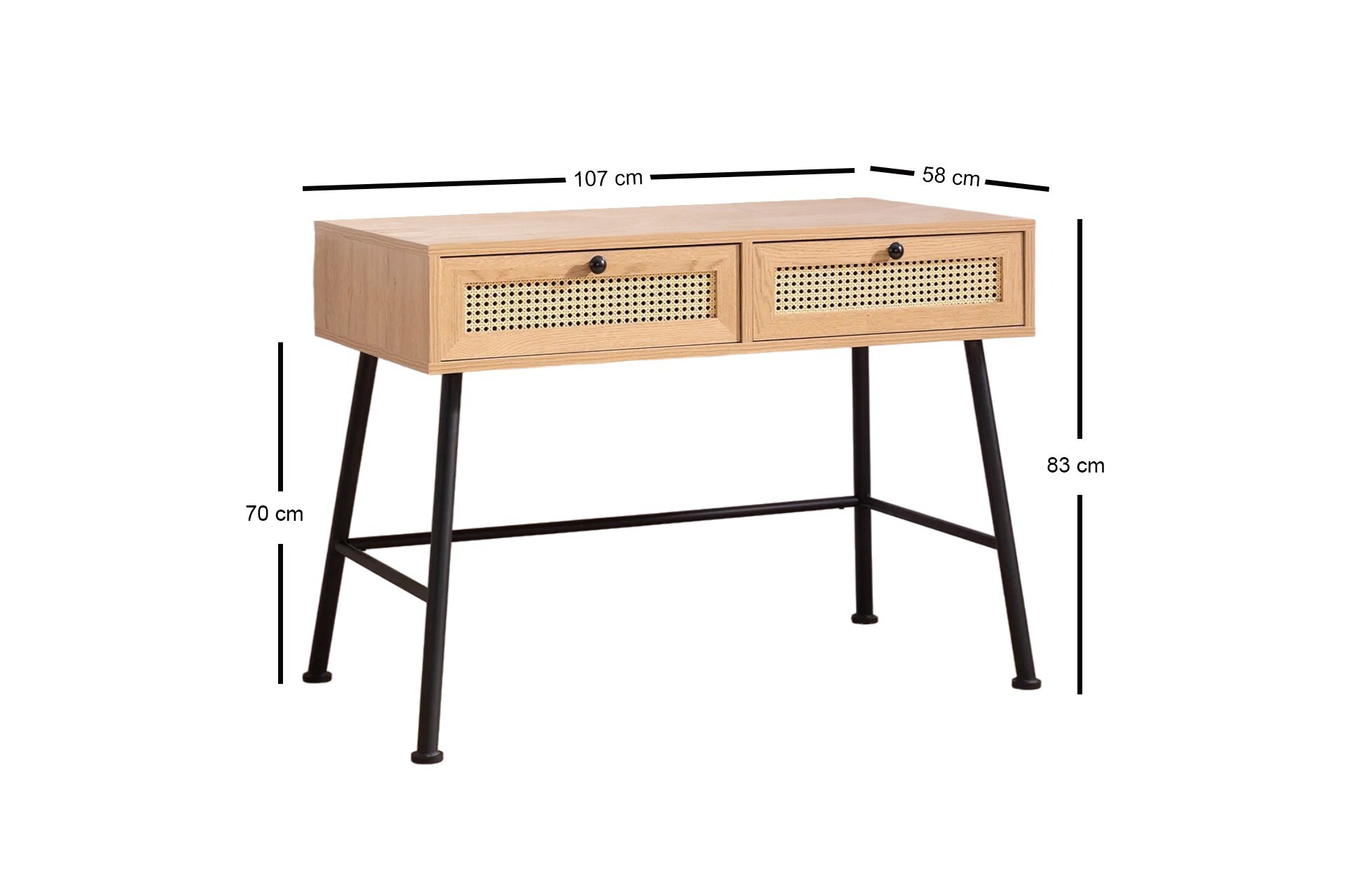 Schreibtisch Nala mit Schubladen in Geflechtlook 107cm 6