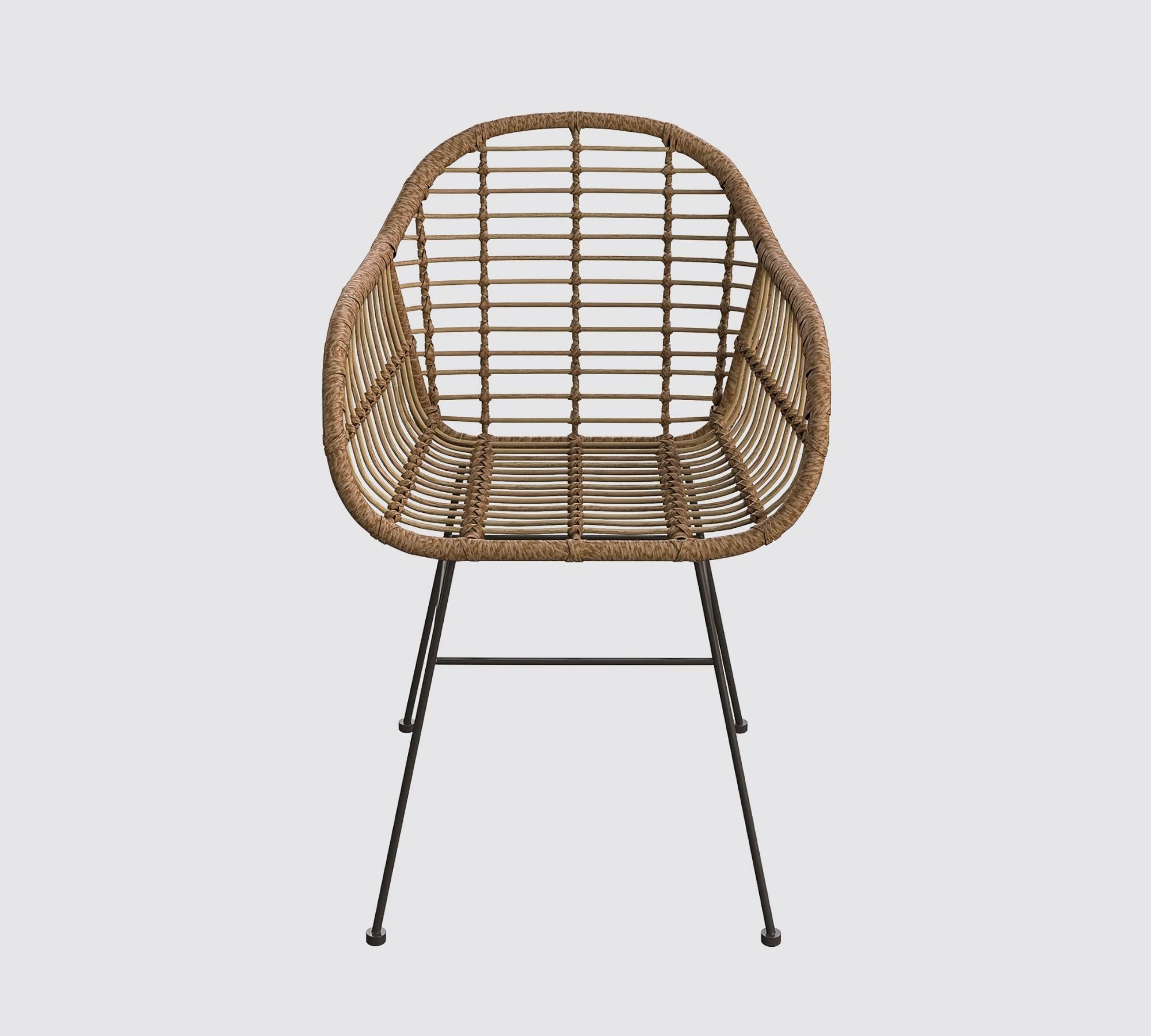 2x Gartenstuhl aus Polyrattan inkl. Sitzkissen Schwarz  3