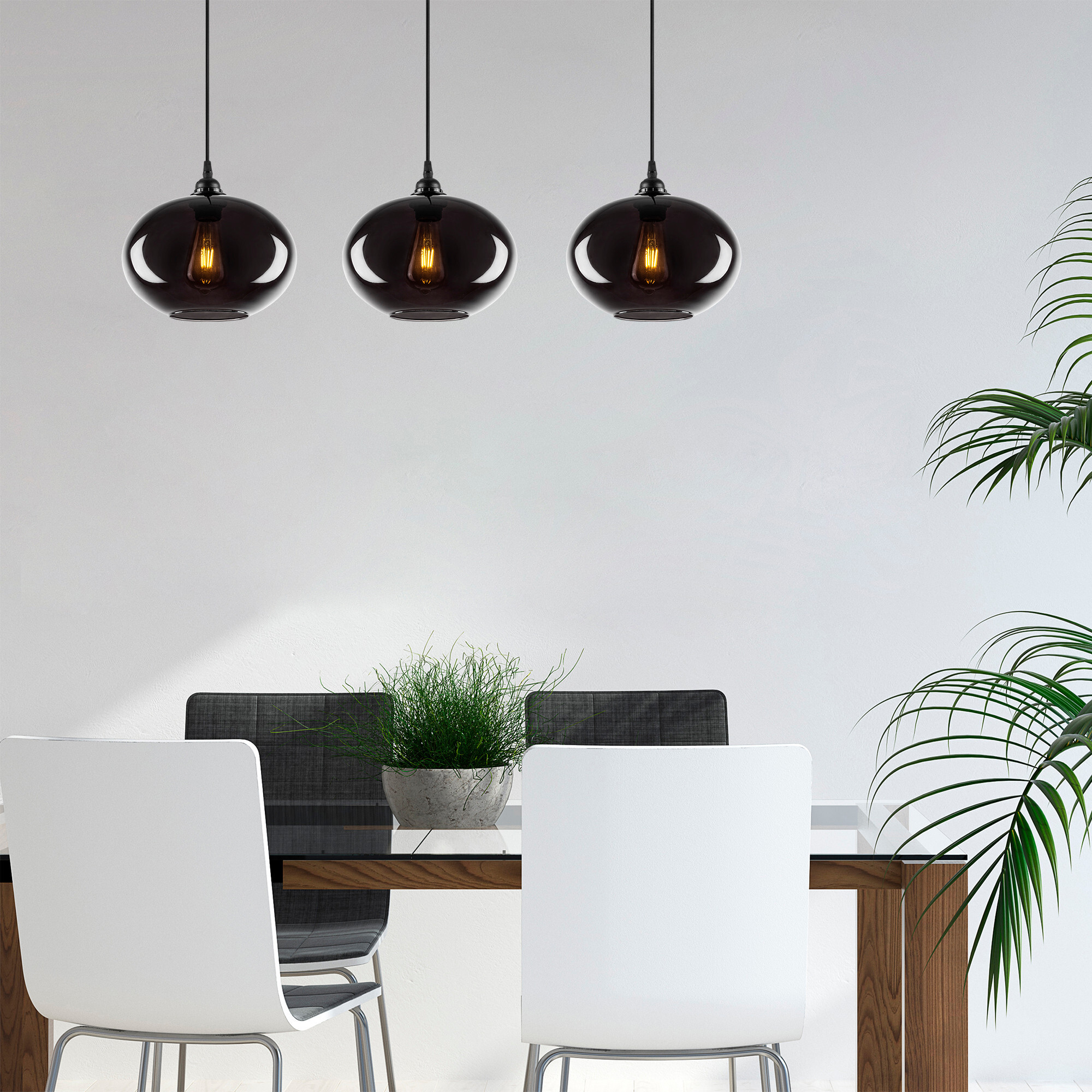 Pendant lamp 3 elements metal smoke-colored 2