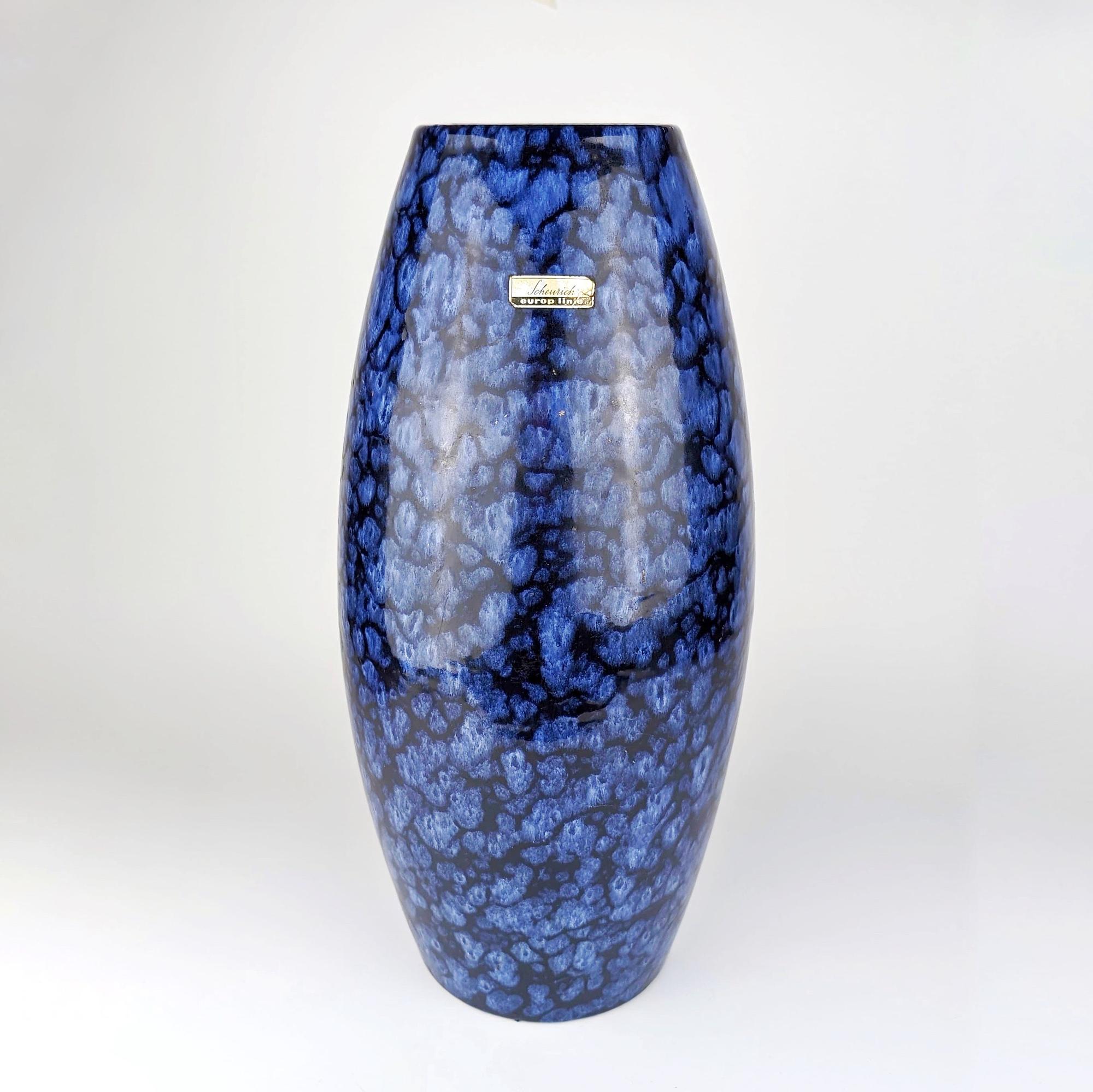 Vintage Vase Keramik Blau 1970er Jahre 0