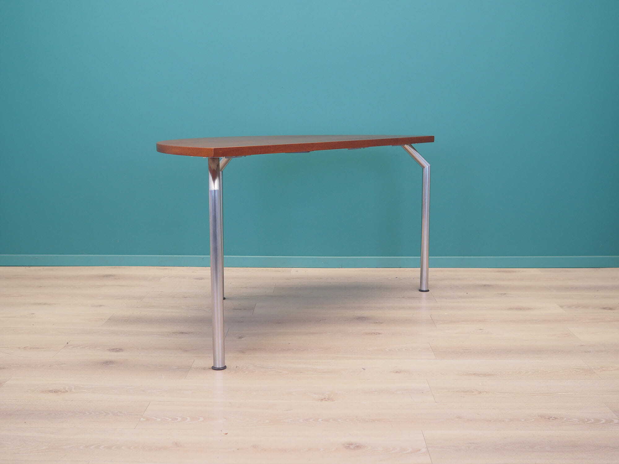 Vintage table, half-round, teak wood, metal, brown, 1970s 3