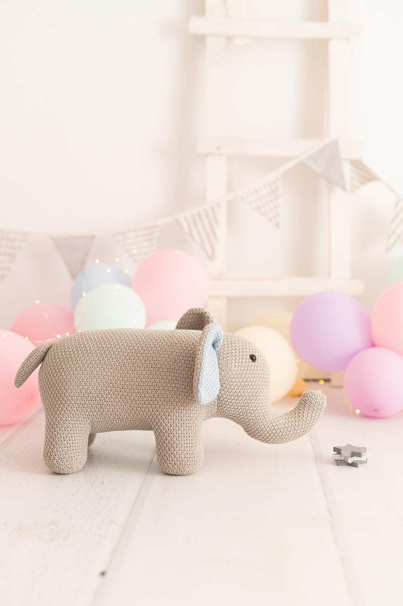 Elefant Stofftier Baumwolle Grau Pink 0