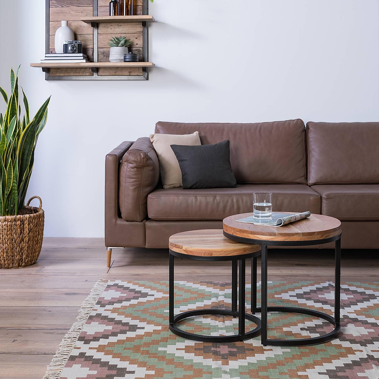 OSS Couchtisch 2er-Set Metall Akazie Schwarz 3