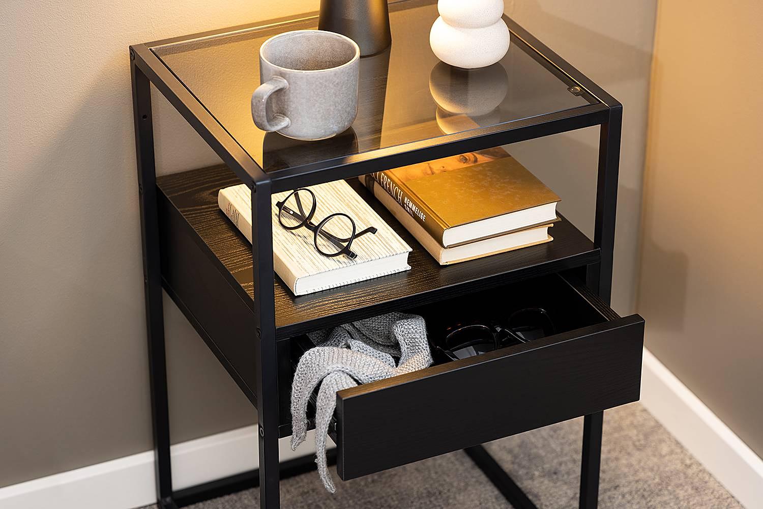 Keable Nightstand Glass Metal Black 4