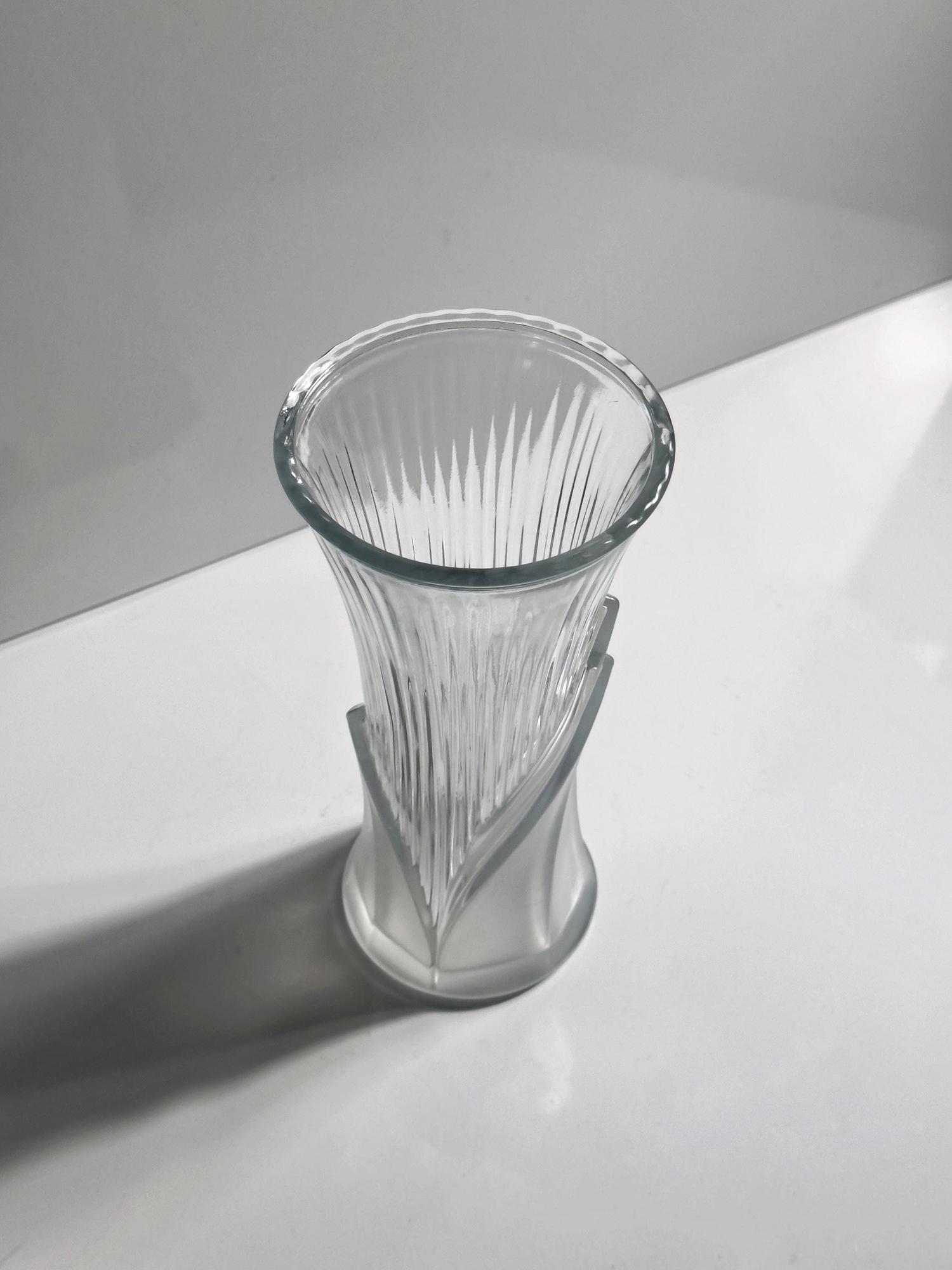 Vintage Art Deco Revival Glass Vase Transparent 1980s 3