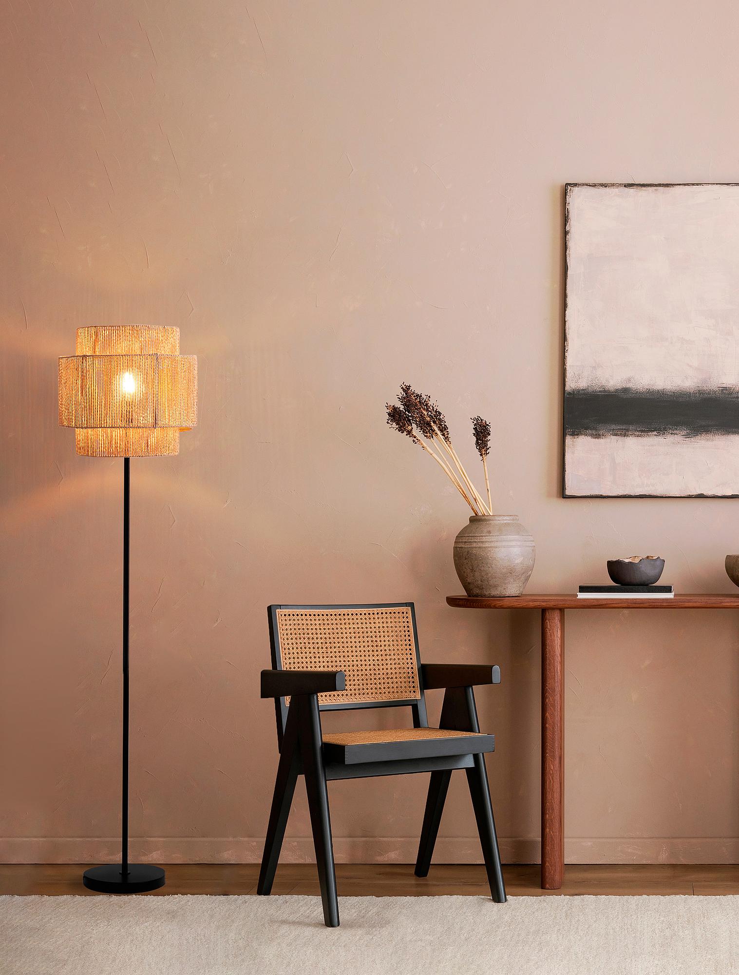 Floor lamp Lito aluminum flat weave brown 2
