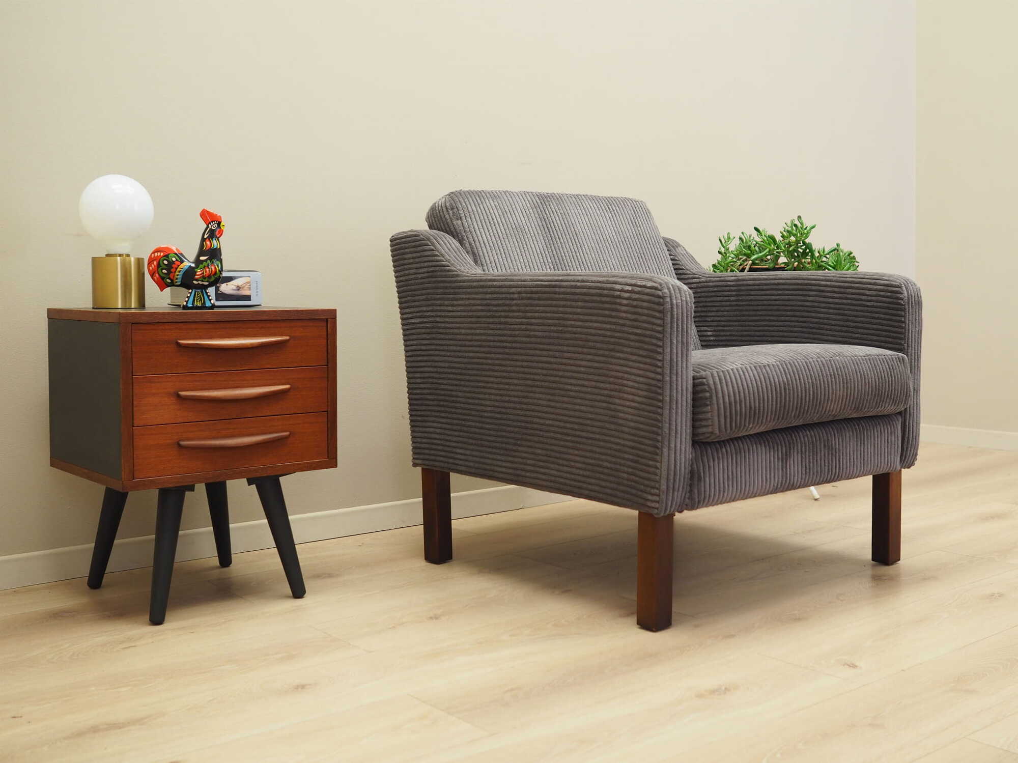 Vintage armchair beech wood velvet grey 1970s 2
