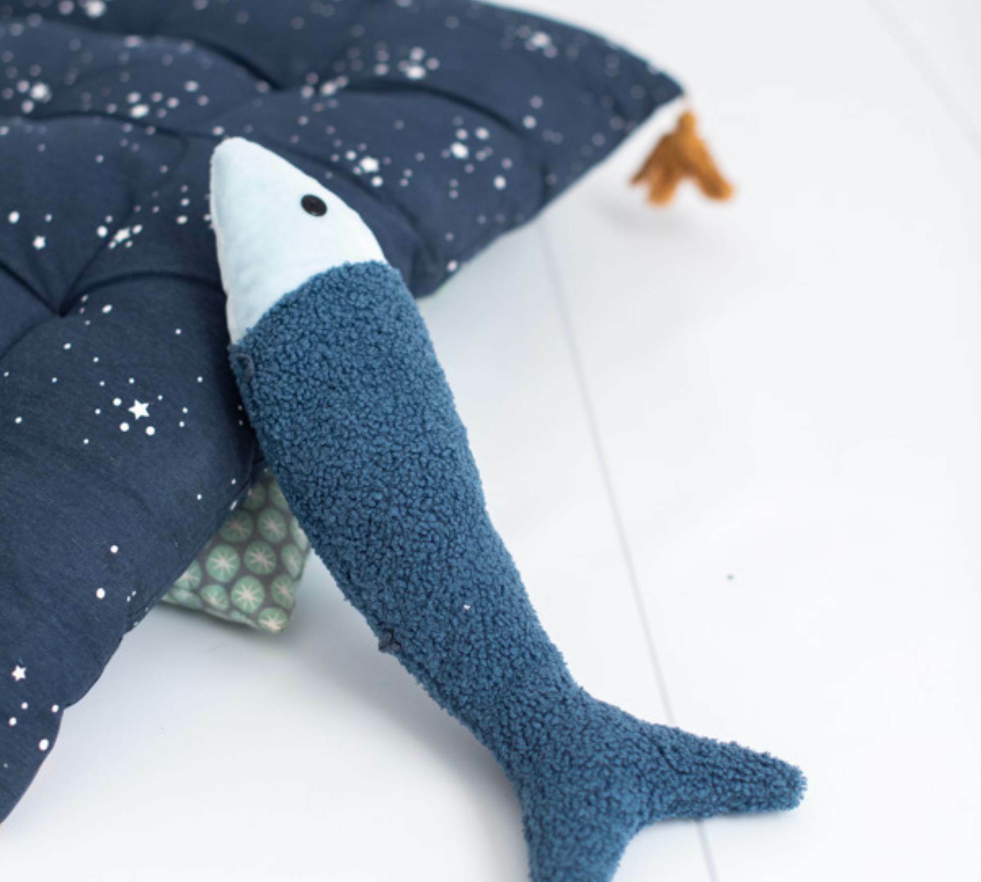 2x Fish & Beluga Whale Plush toy Cotton Blue 4