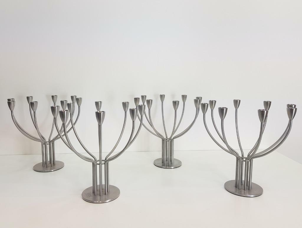 Vintage Kerzenständer Edelstahl Silber 1970er Jahre 1