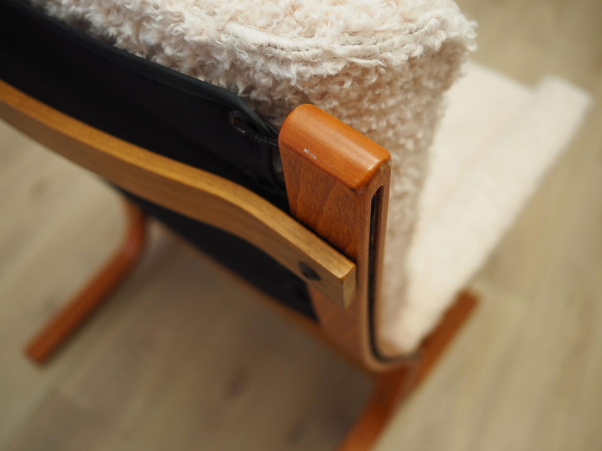 Vintage armchair textile wood cream 1970s 13