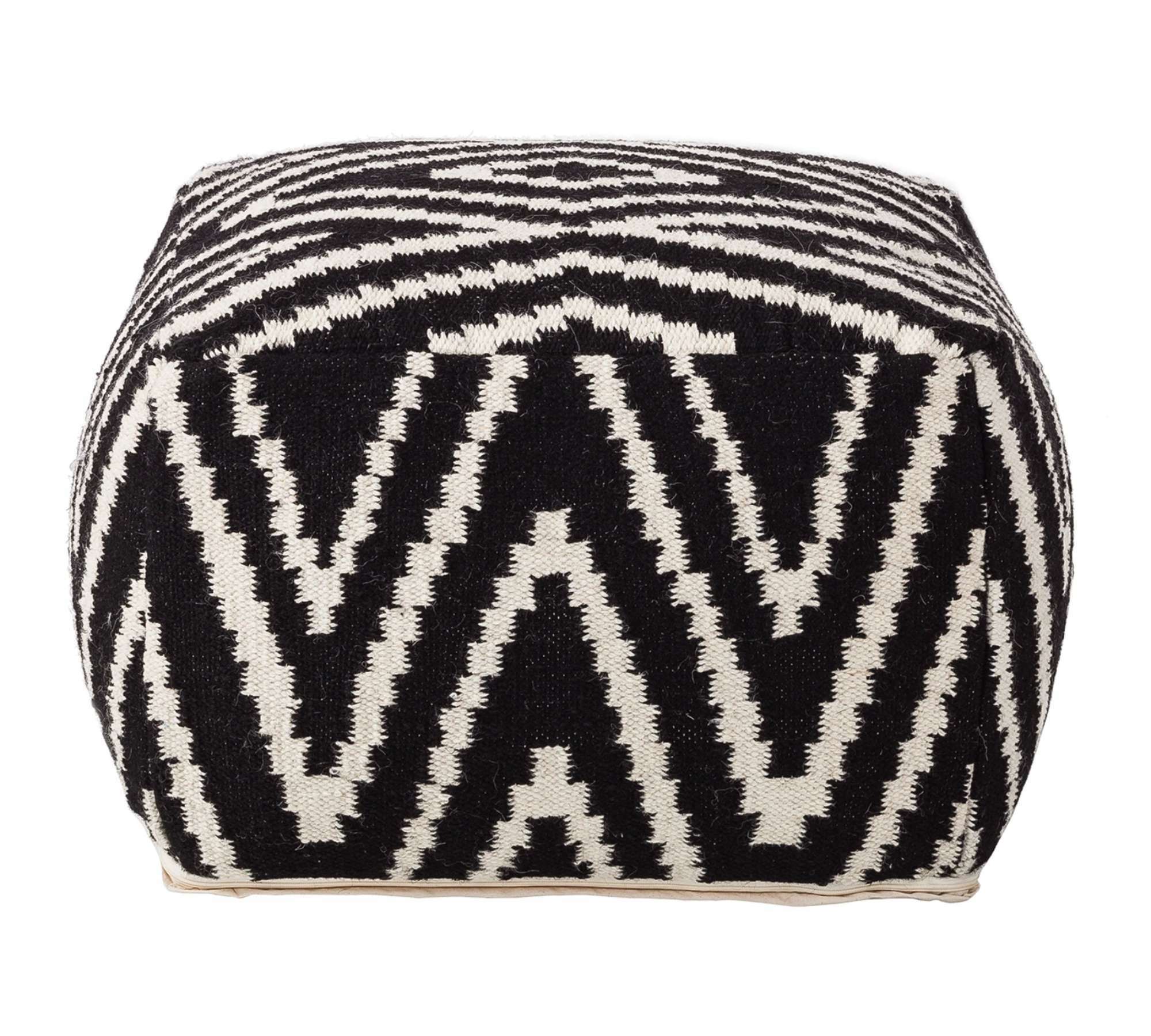 Pouf Wolle Schwarz Weiß 0