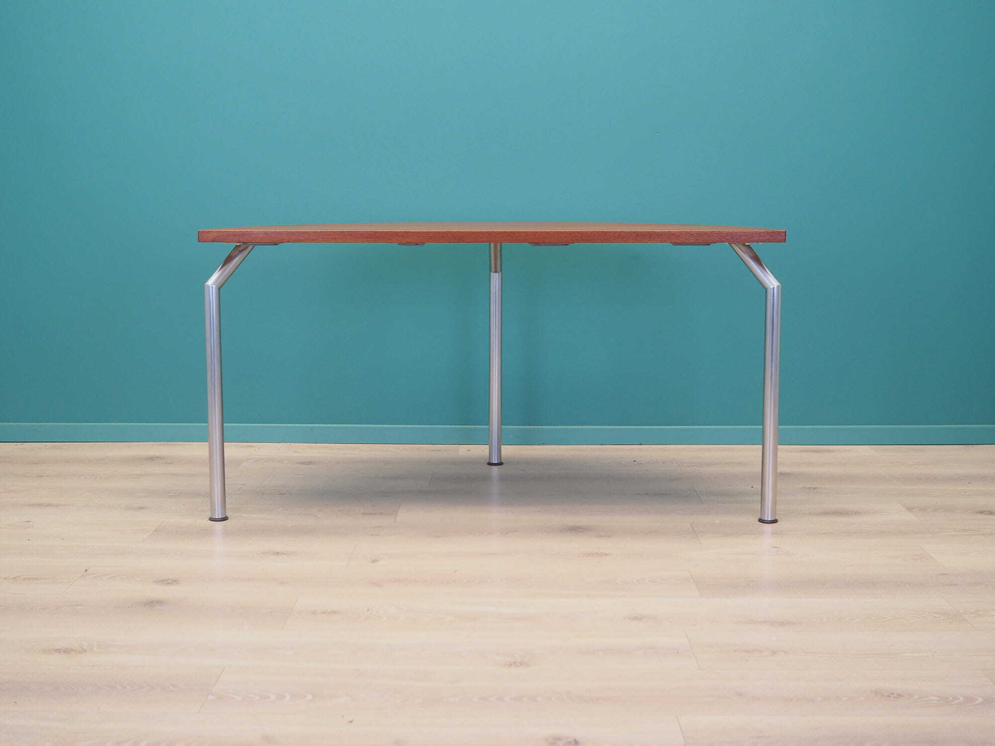 Vintage Tisch Halbrund Teakholz Metall Braun 1970er Jahre 4