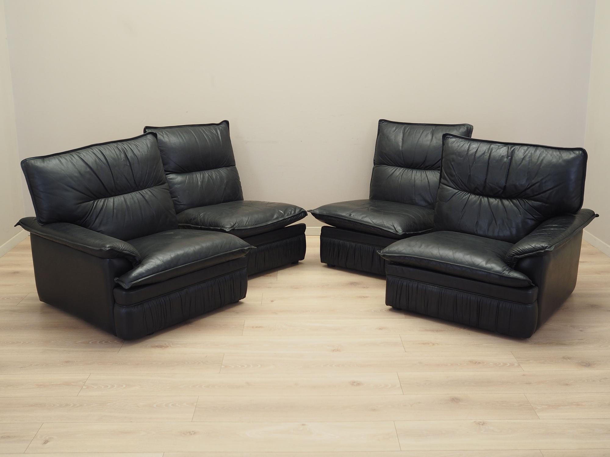Modulares Sofa Leder Schwarz 1960er Jahre 9