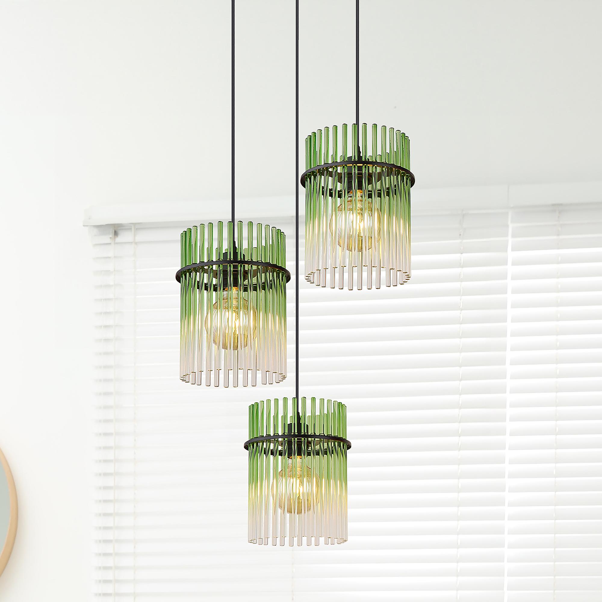 Pendelleuchte Gorley Typ B Farbglas / Eisen 3-flammig Grün 0