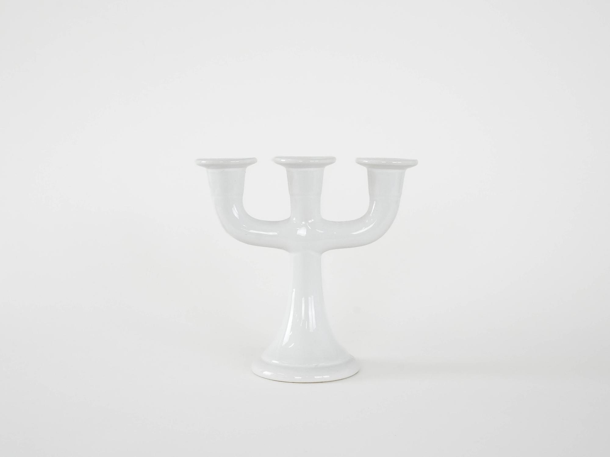 Candlestick Ceramic White 1970s 2