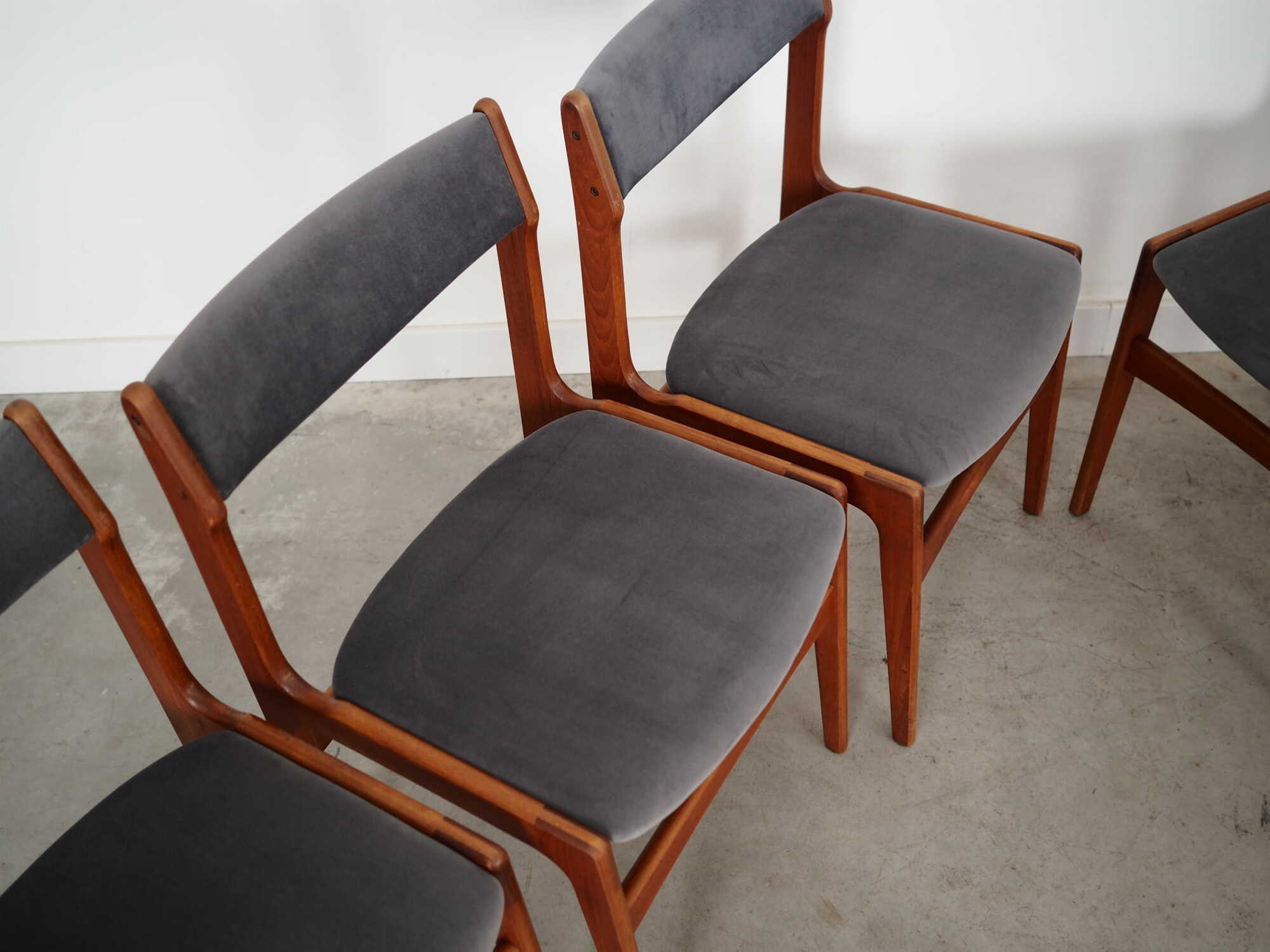 6x Chair Teak Velvet Brown 1960s 7
