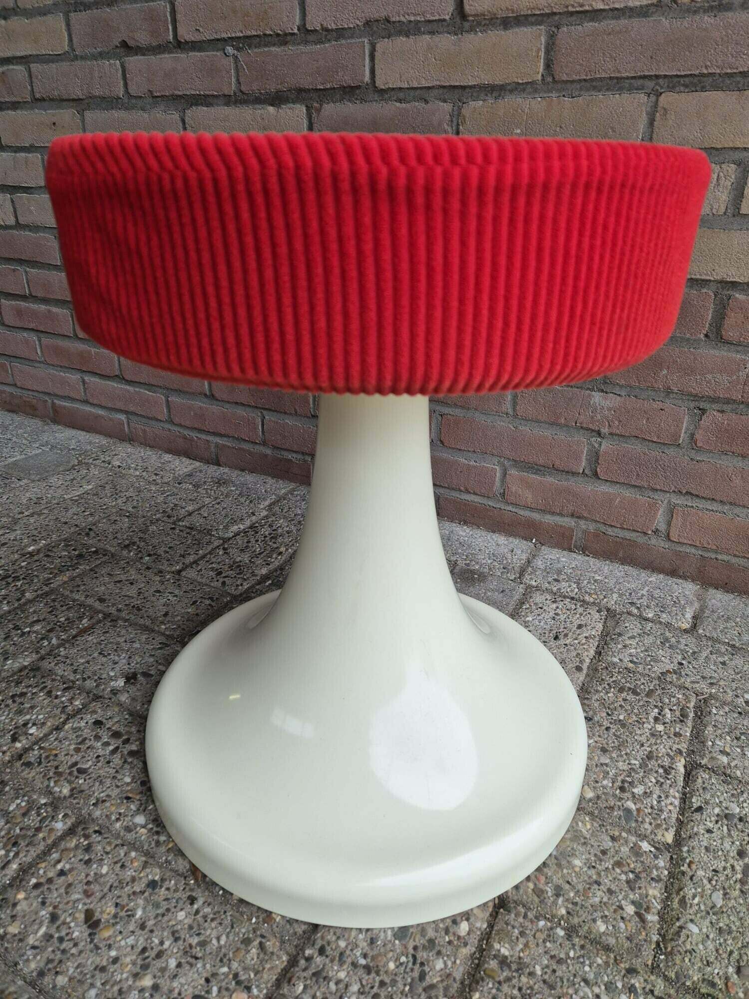 Vintage Hocker Kunststoff Textil Rot Weiß  1