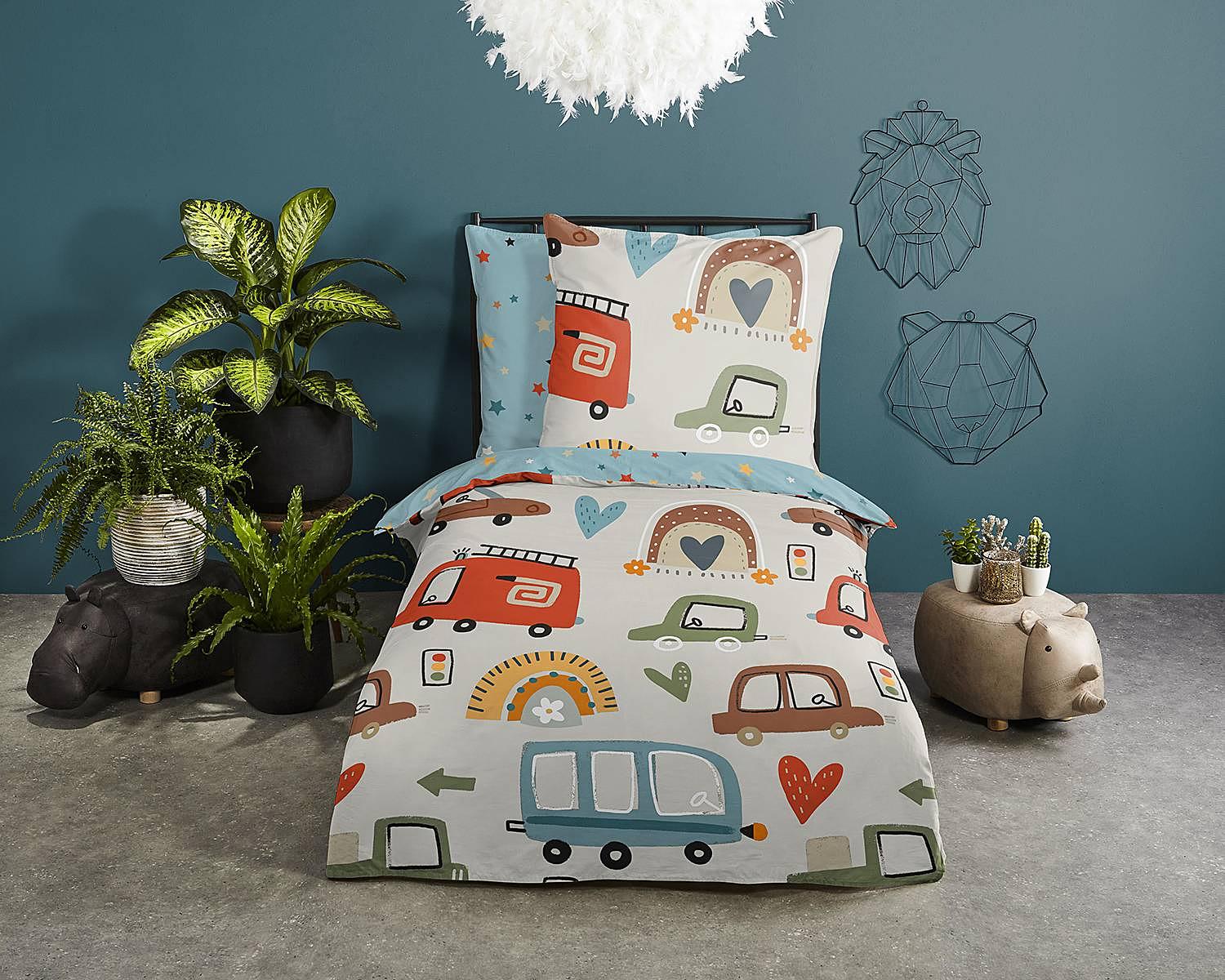 Autos Kinderbettwäsche Baumwolle 135x200cm Kissen 80x80cm 2