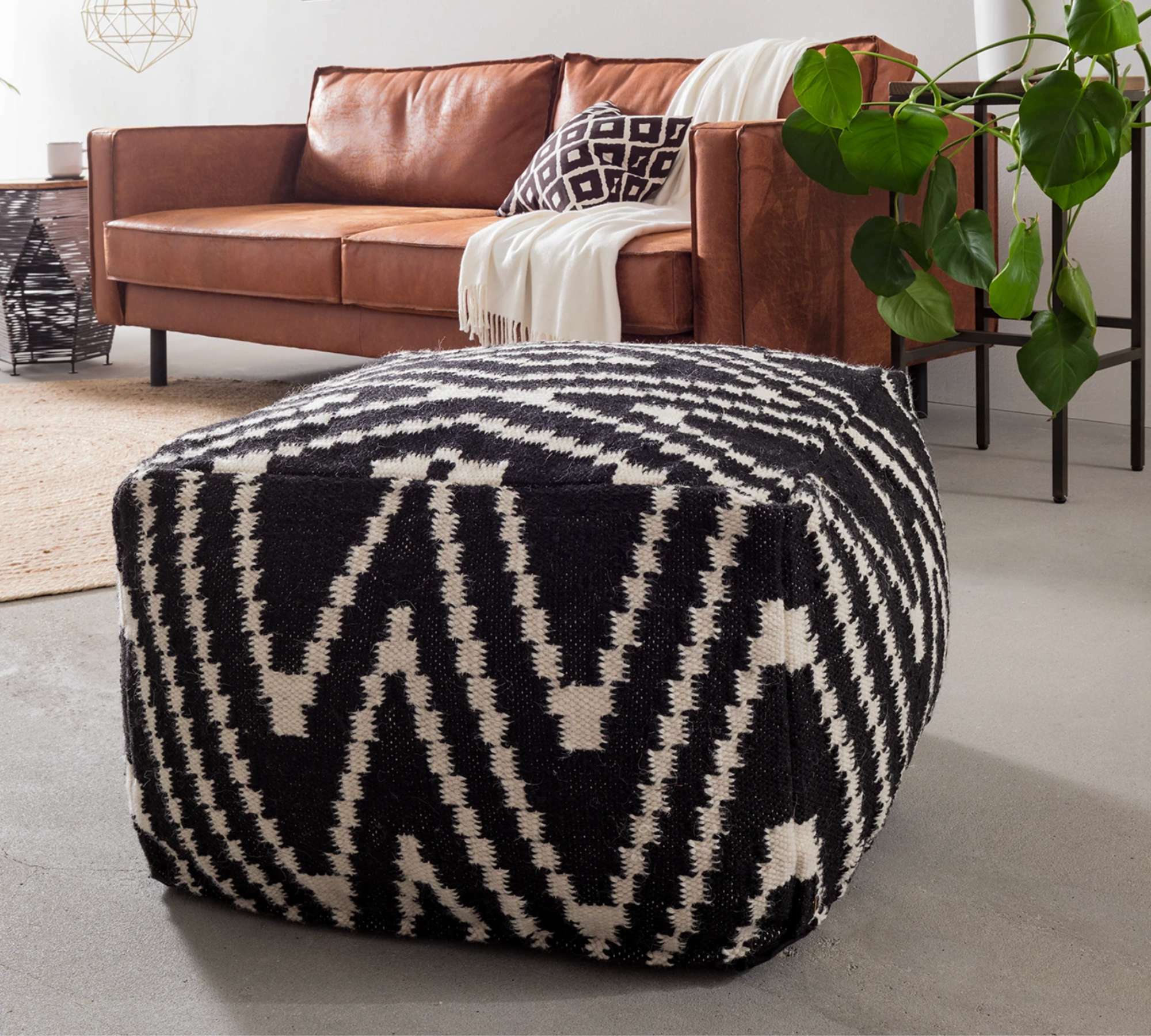 Pouf Wolle Schwarz Weiß 2