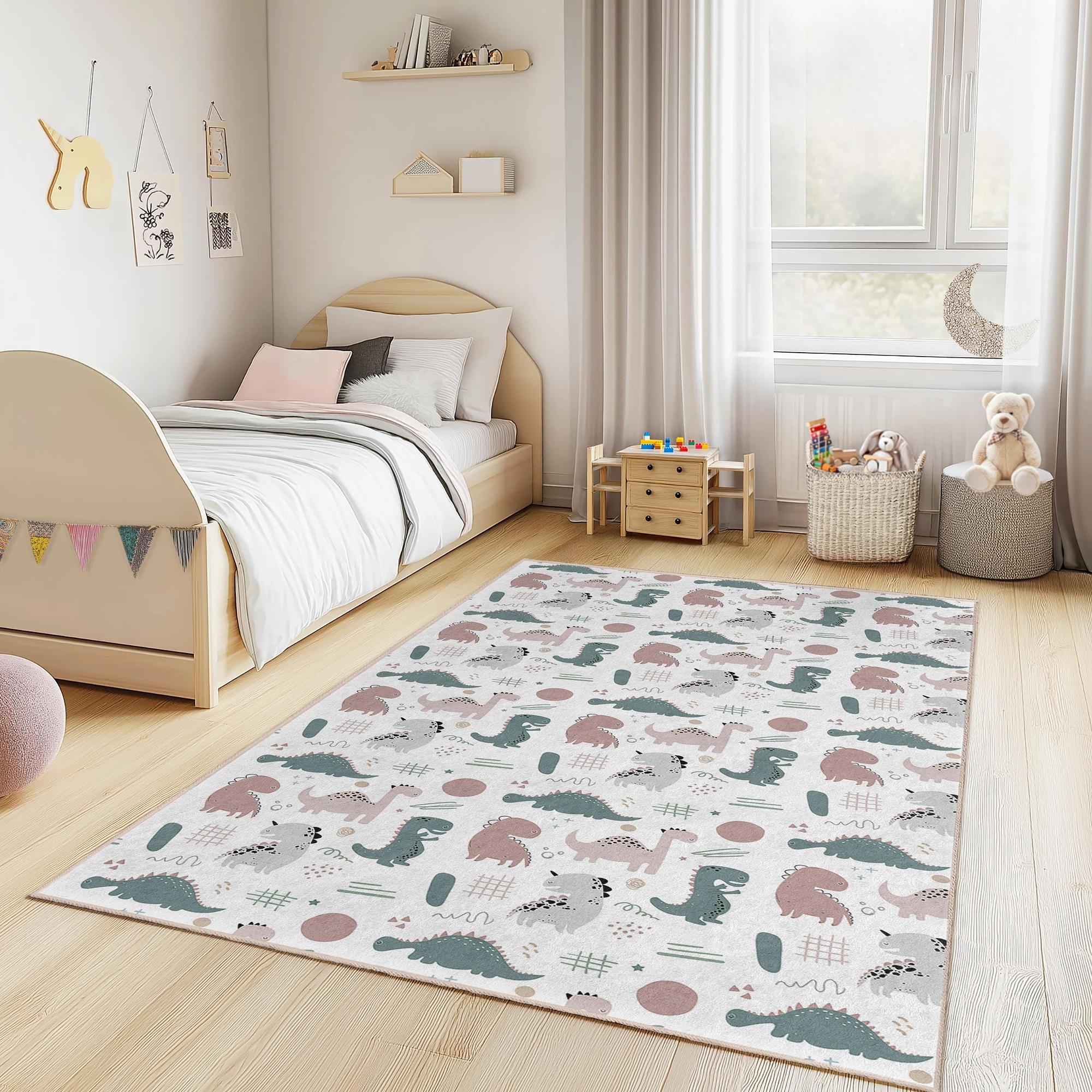 Tappeto per bambini con dinosauri multicolore 100x300cm 2