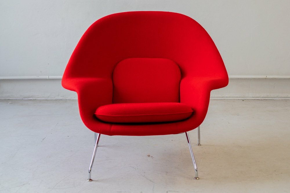 2x Vintage Eero Saarinen Womb Chair Sessel Wolle Stahl Rot 2