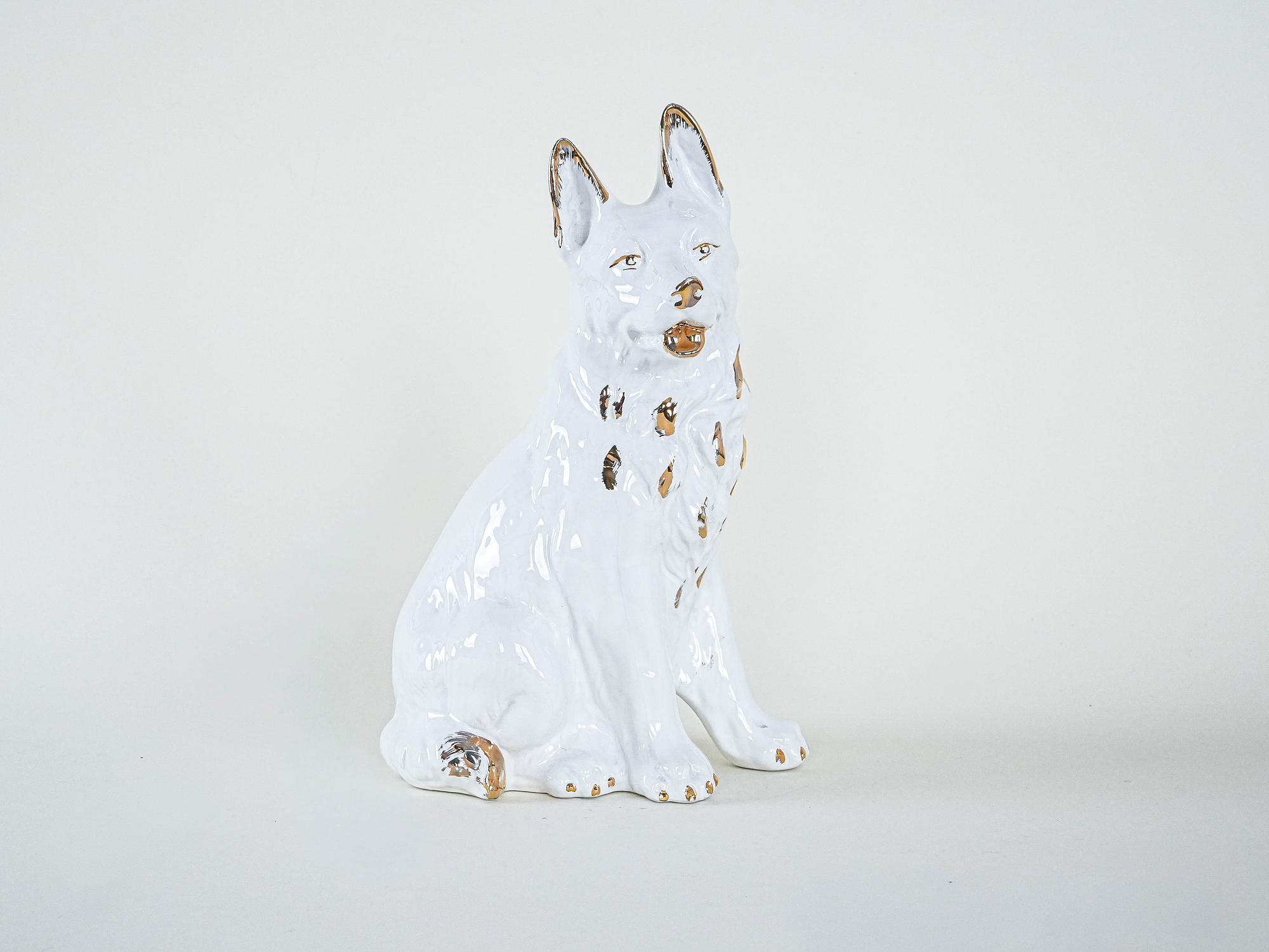 Hundefigur Porzellan Weiß 1960er Jahre 3