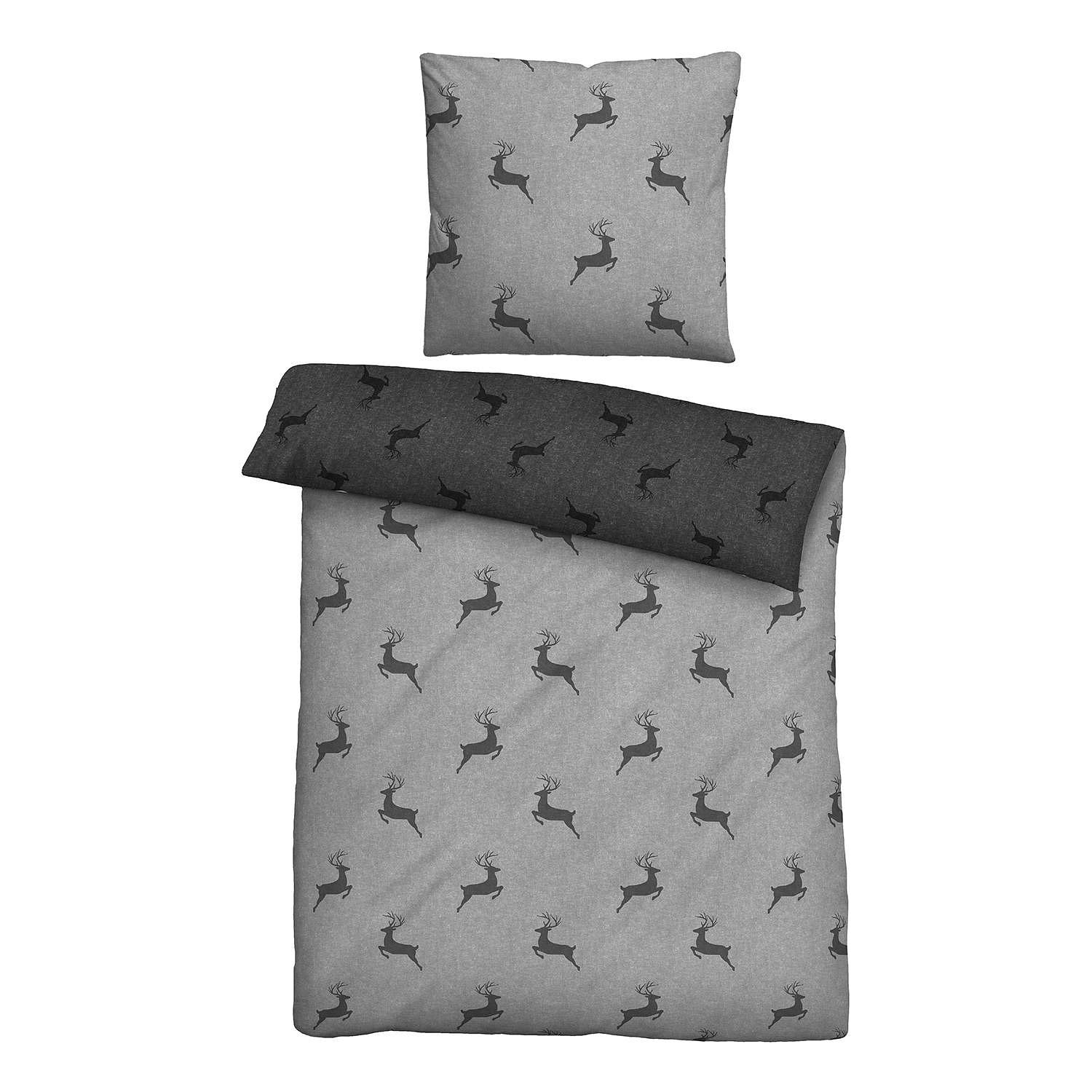 Rosin Bettwäsche-Set Melange-Flanell Grau 135x200cm 0