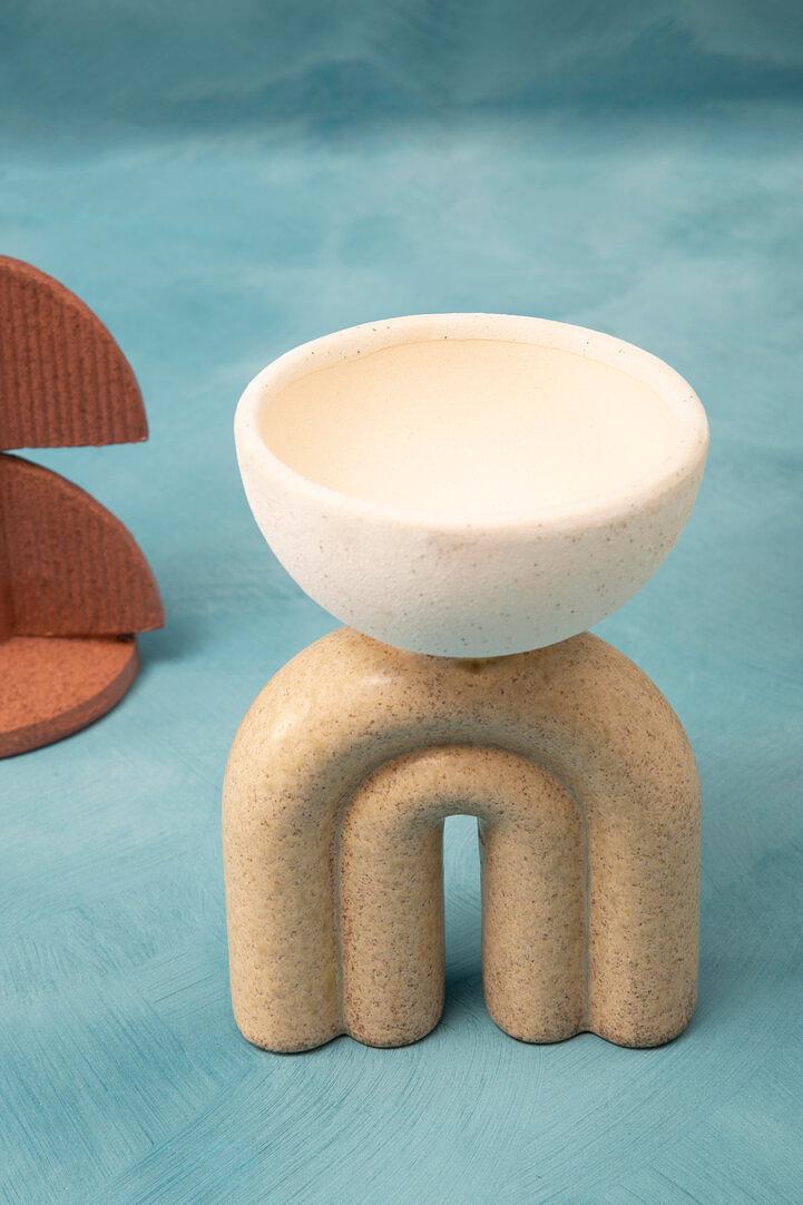 Candle holder Stone Cream Red 4