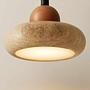 Round Pendant Light Oak Wood Travertine Cream 9