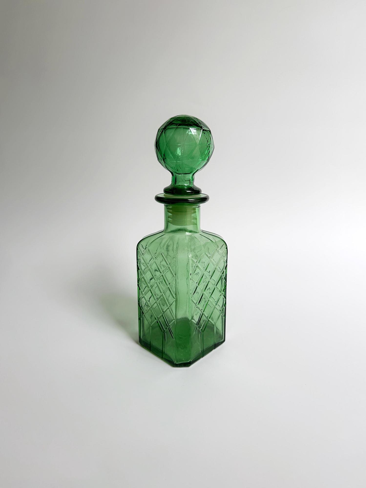 Vintage bottle/vase glass green 1960s 2