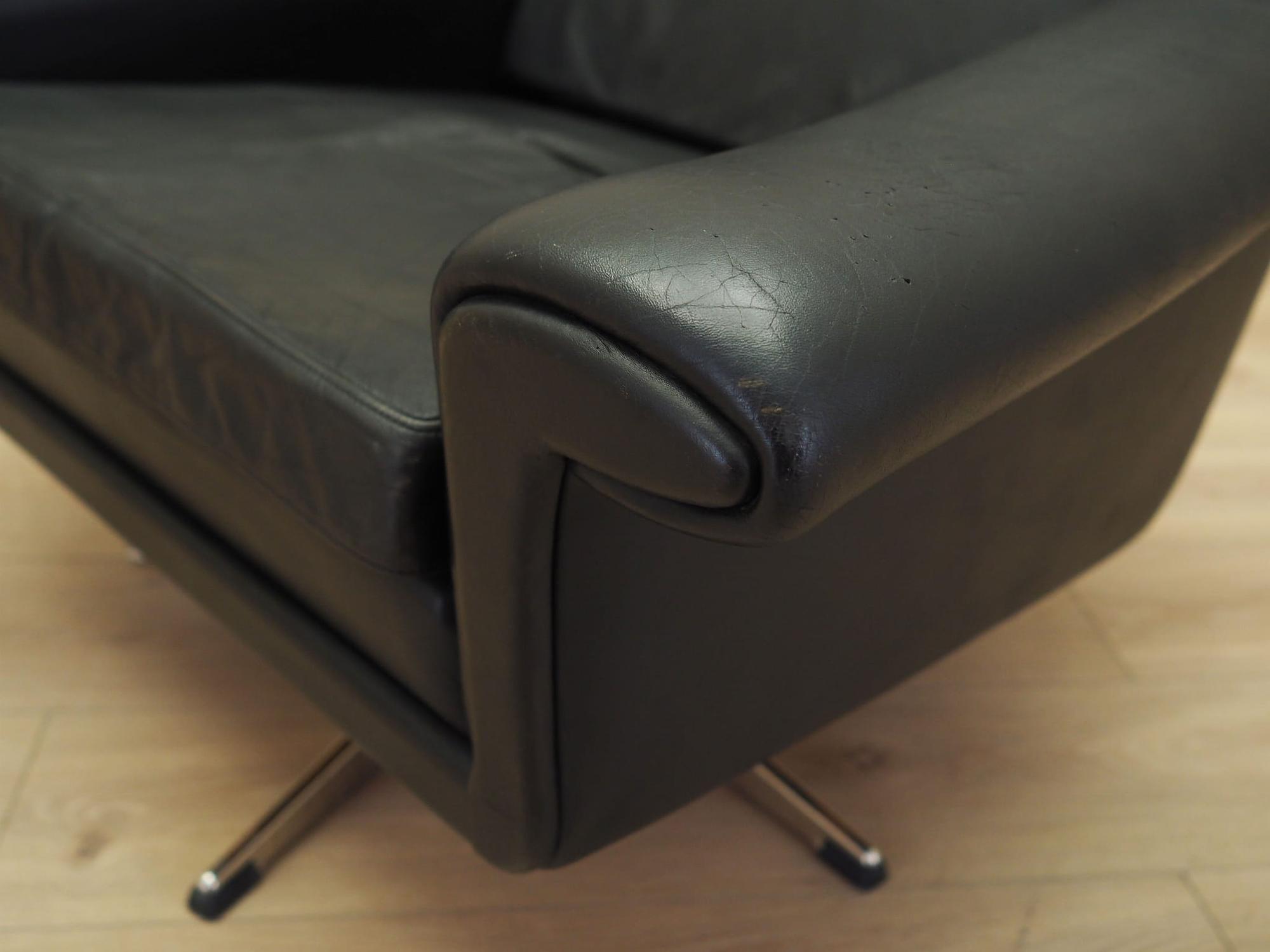 Drehsessel Leder Schwarz 1960er Jahre 14